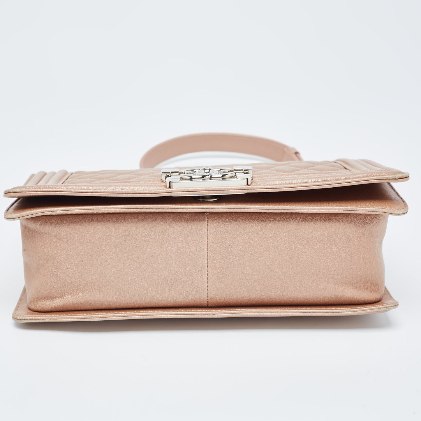 CHANEL Metallic Beige Quilted Leather Medium Boy Flap Bag