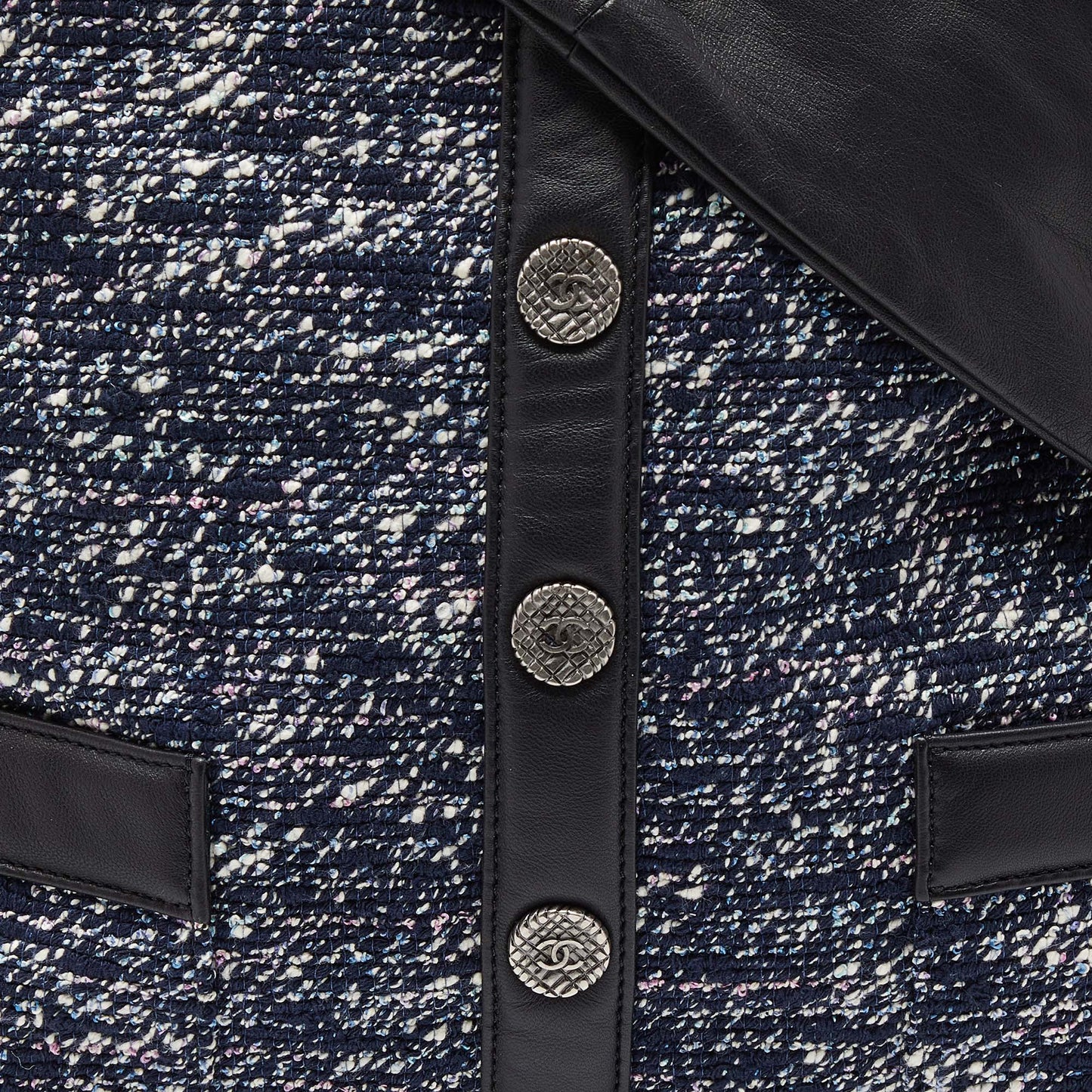 CHANEL Blue/Black Tweed and Leather Large Girl  Bag
