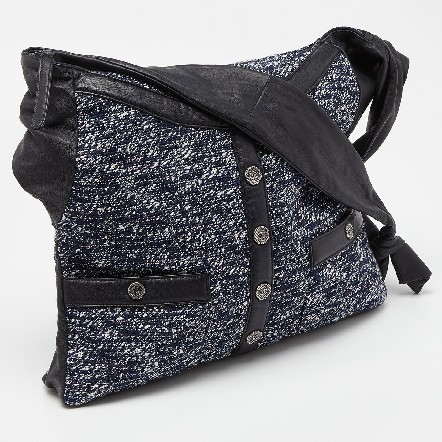 CHANEL Blue/Black Tweed and Leather Large Girl  Bag
