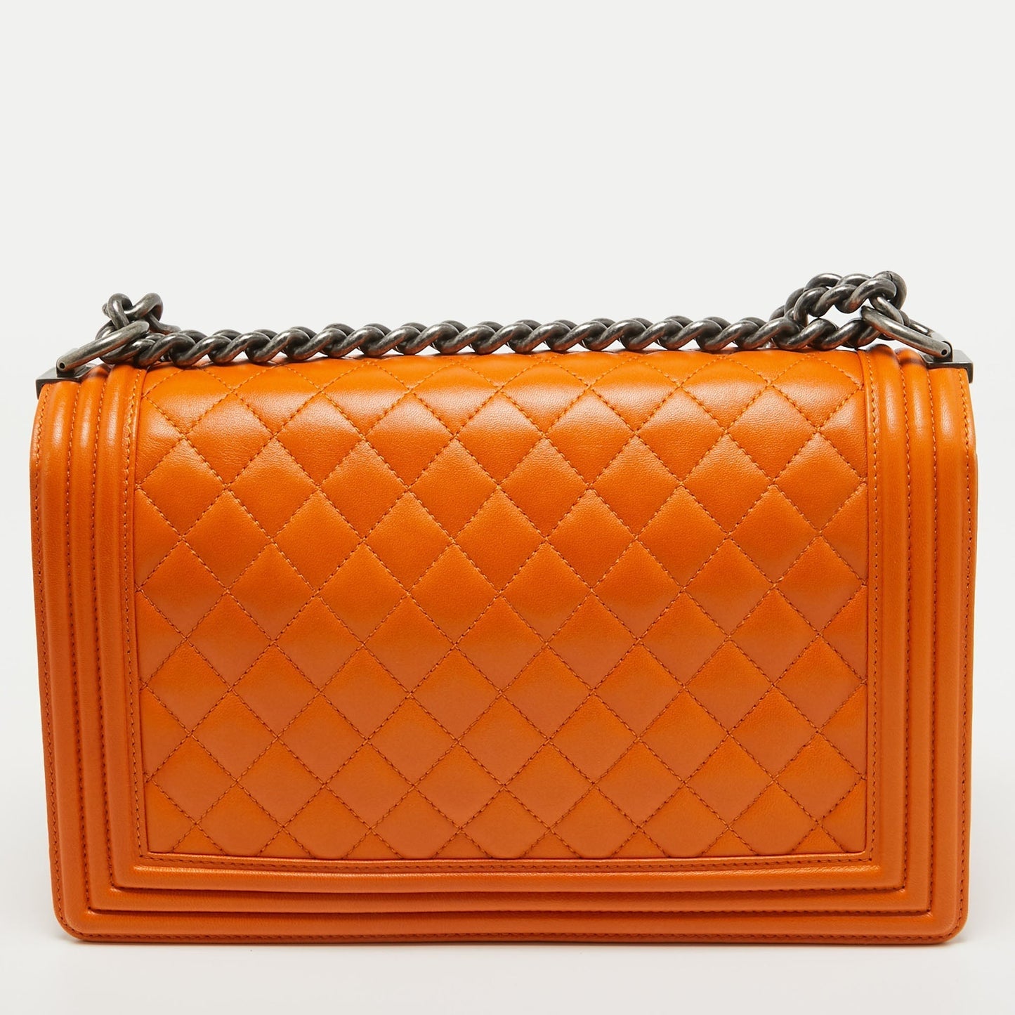 CHANEL Orange Quilted Leather New Medium Boy Bag