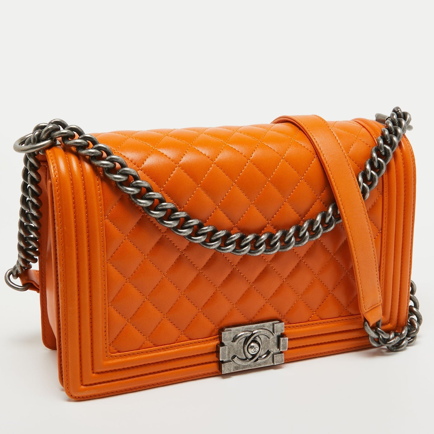 CHANEL Orange Quilted Leather New Medium Boy Bag