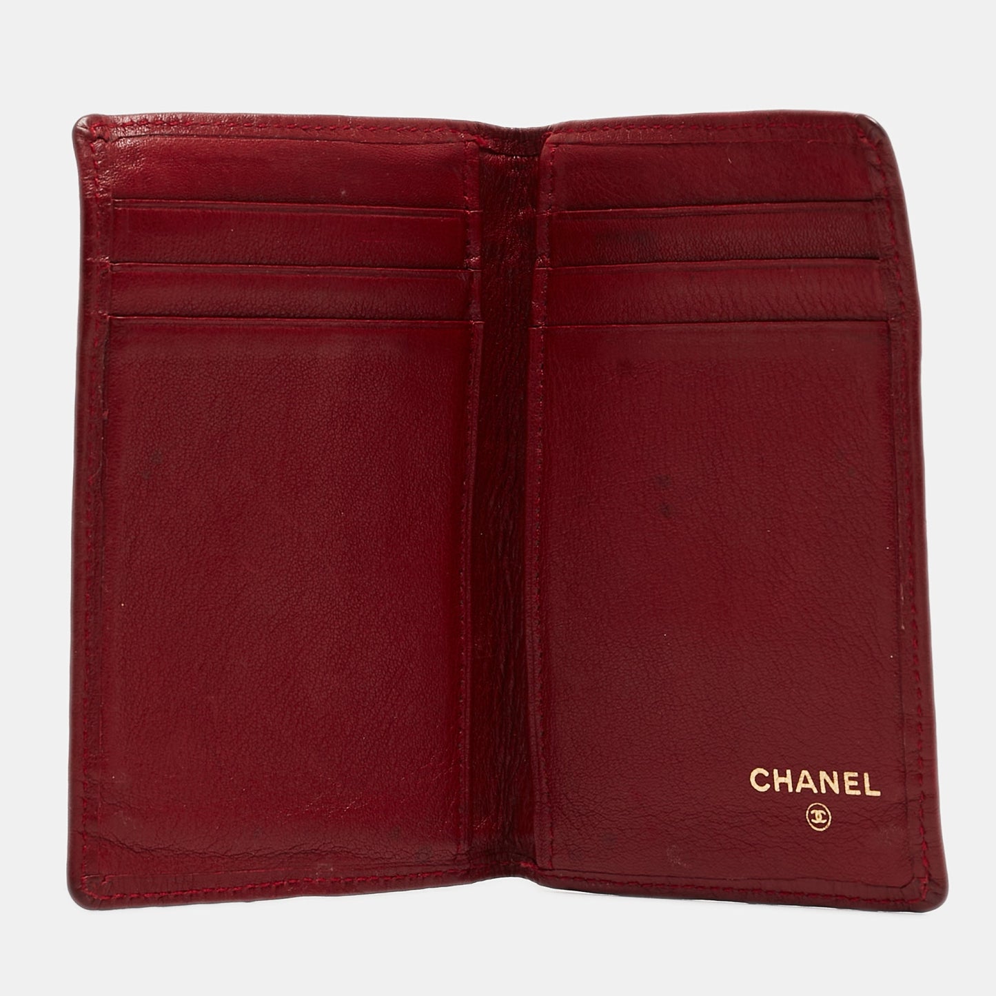 CHANEL Red Quilted Leather Vintage Bifold Card Holder