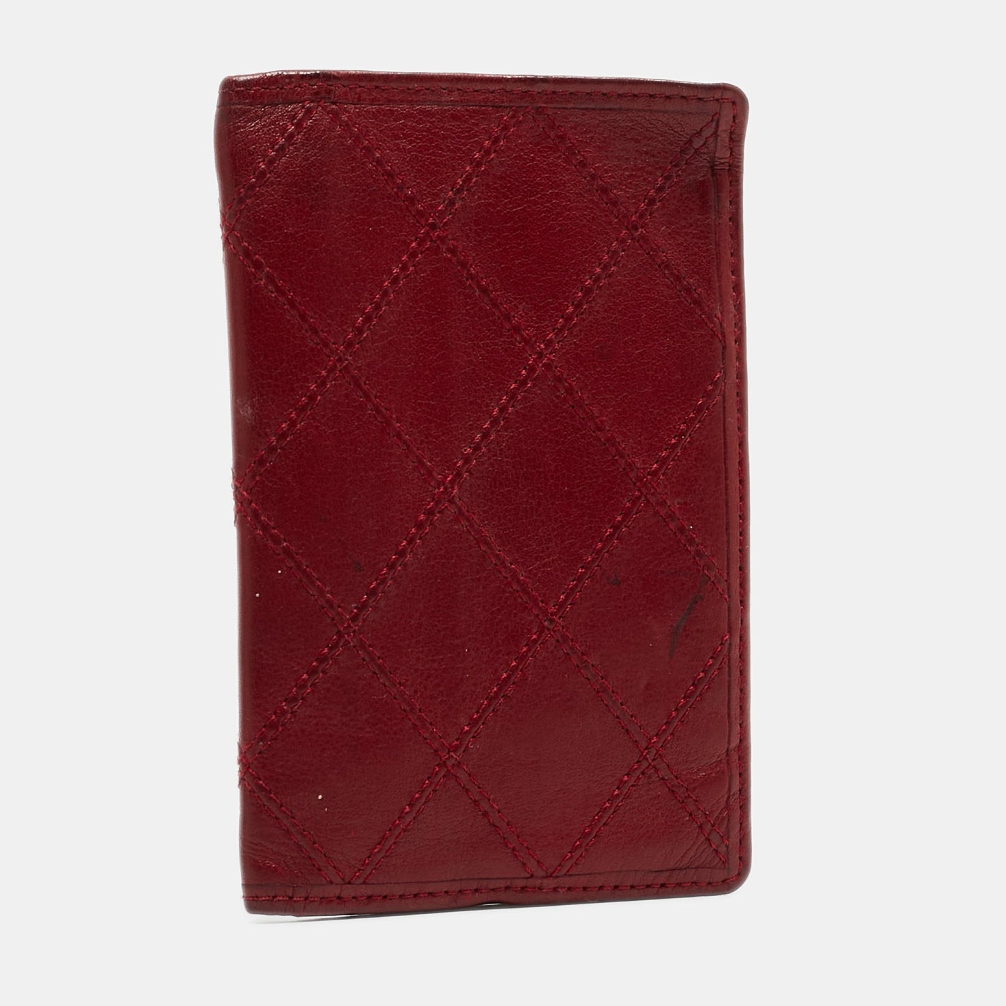 CHANEL Red Quilted Leather Vintage Bifold Card Holder