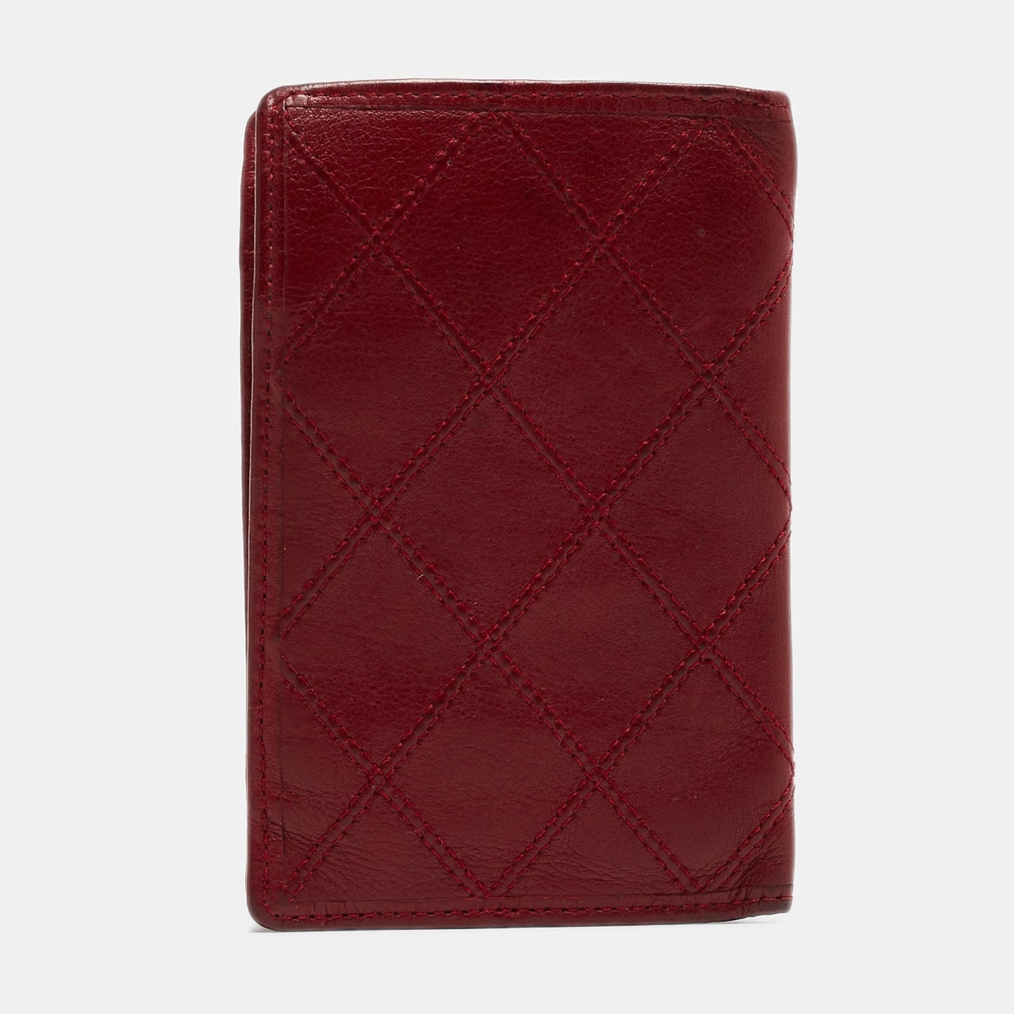 CHANEL Red Quilted Leather Vintage Bifold Card Holder