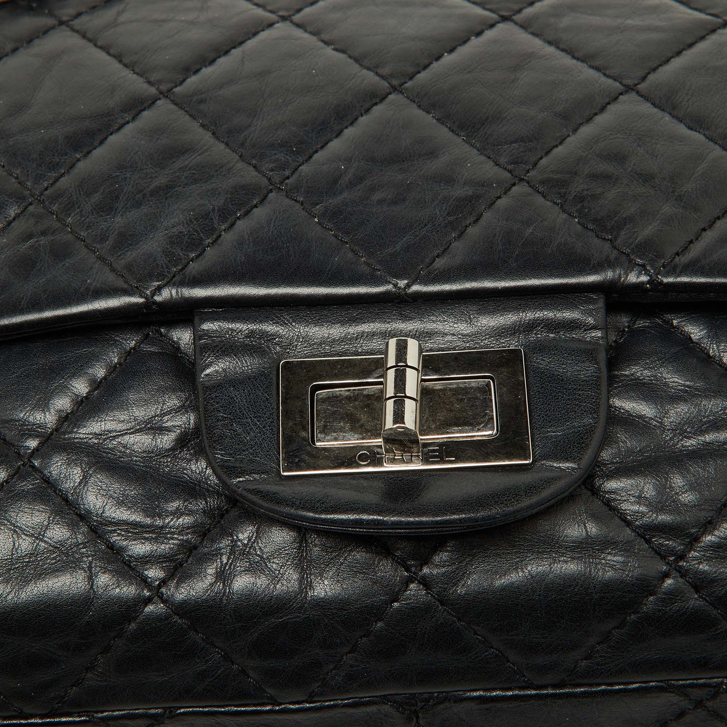 CHANEL Black Quilted Aged Leather Reissue 2.55 Classic 227 Flap Bag