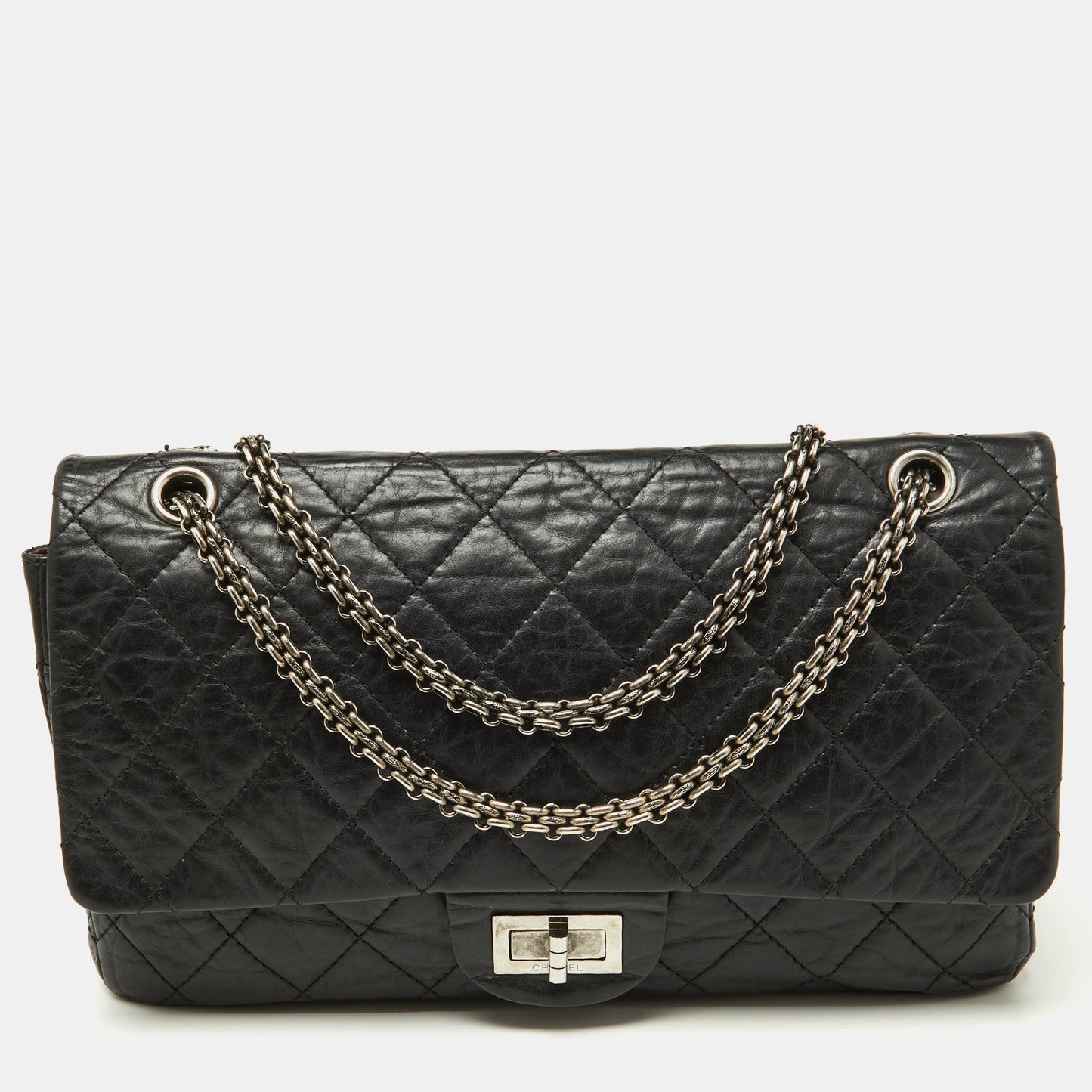 CHANEL Black Quilted Aged Leather Reissue 2.55 Classic 227 Flap Bag