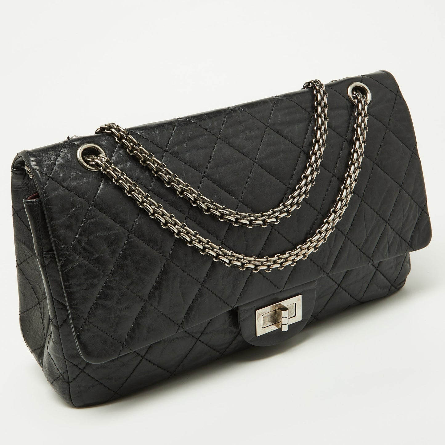 CHANEL Black Quilted Aged Leather Reissue 2.55 Classic 227 Flap Bag