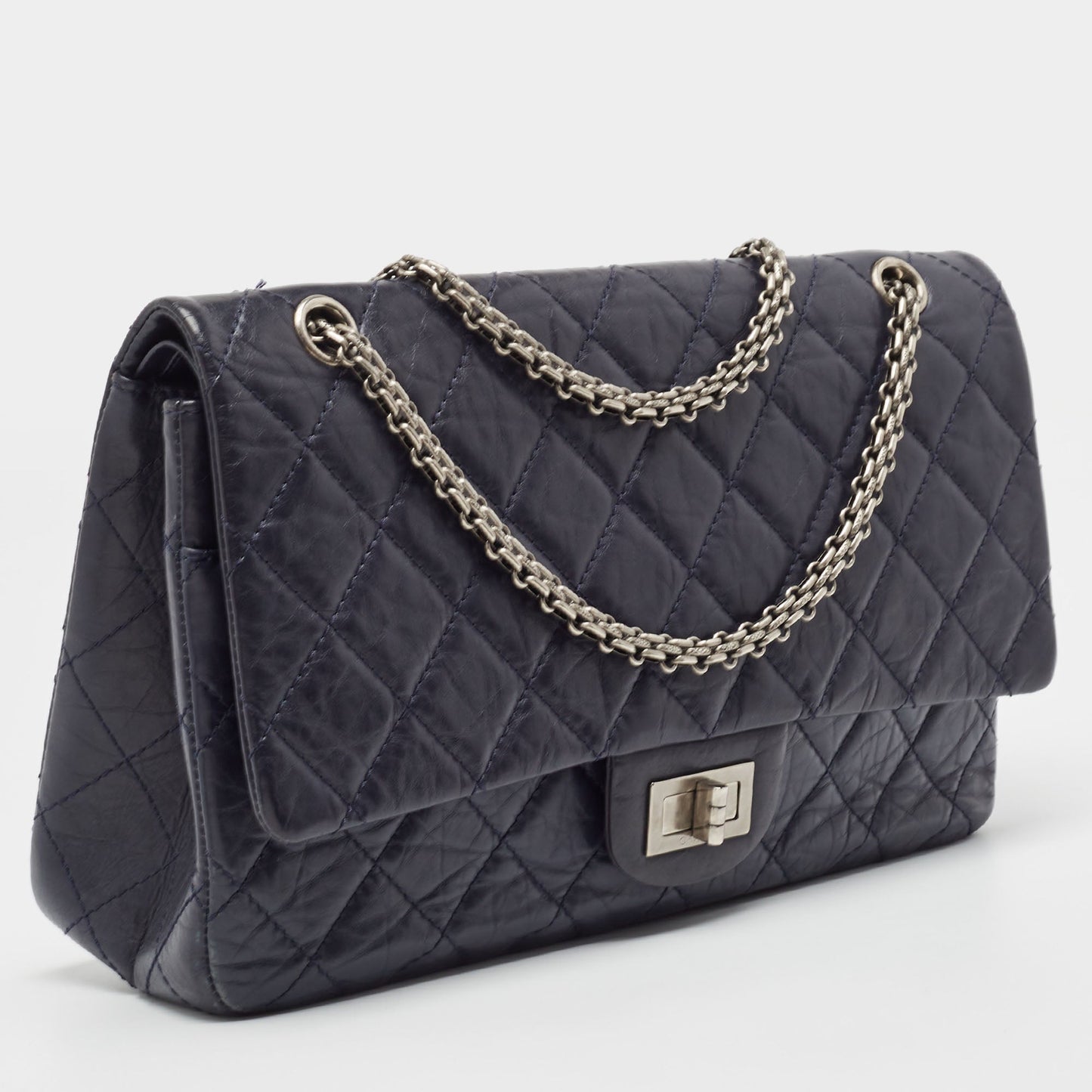 CHANEL Navy Blue Quilted Aged Leather 227 Reissue 2.55 Flap Bag