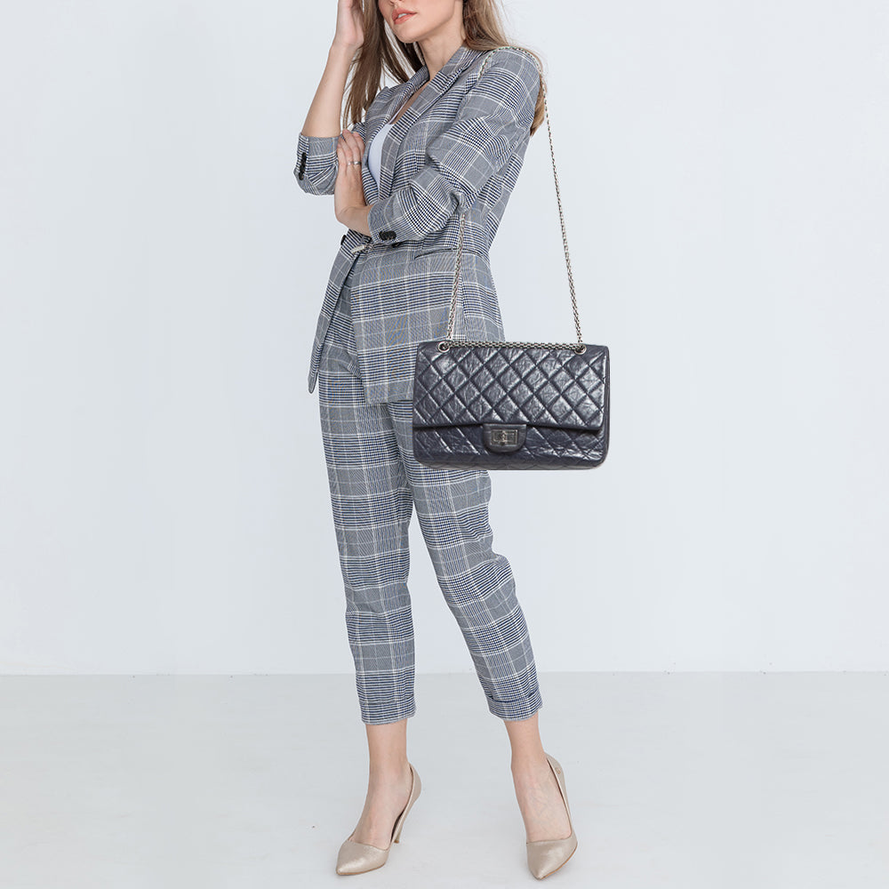 CHANEL Navy Blue Quilted Aged Leather 227 Reissue 2.55 Flap Bag