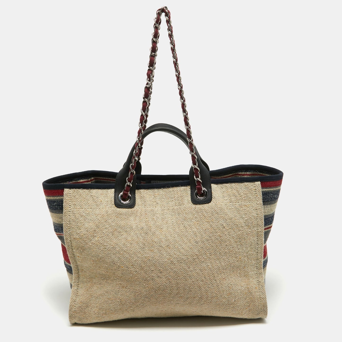 CHANEL Multicolor Stripe Canvas and Leather Large Deauville Shopper Tote