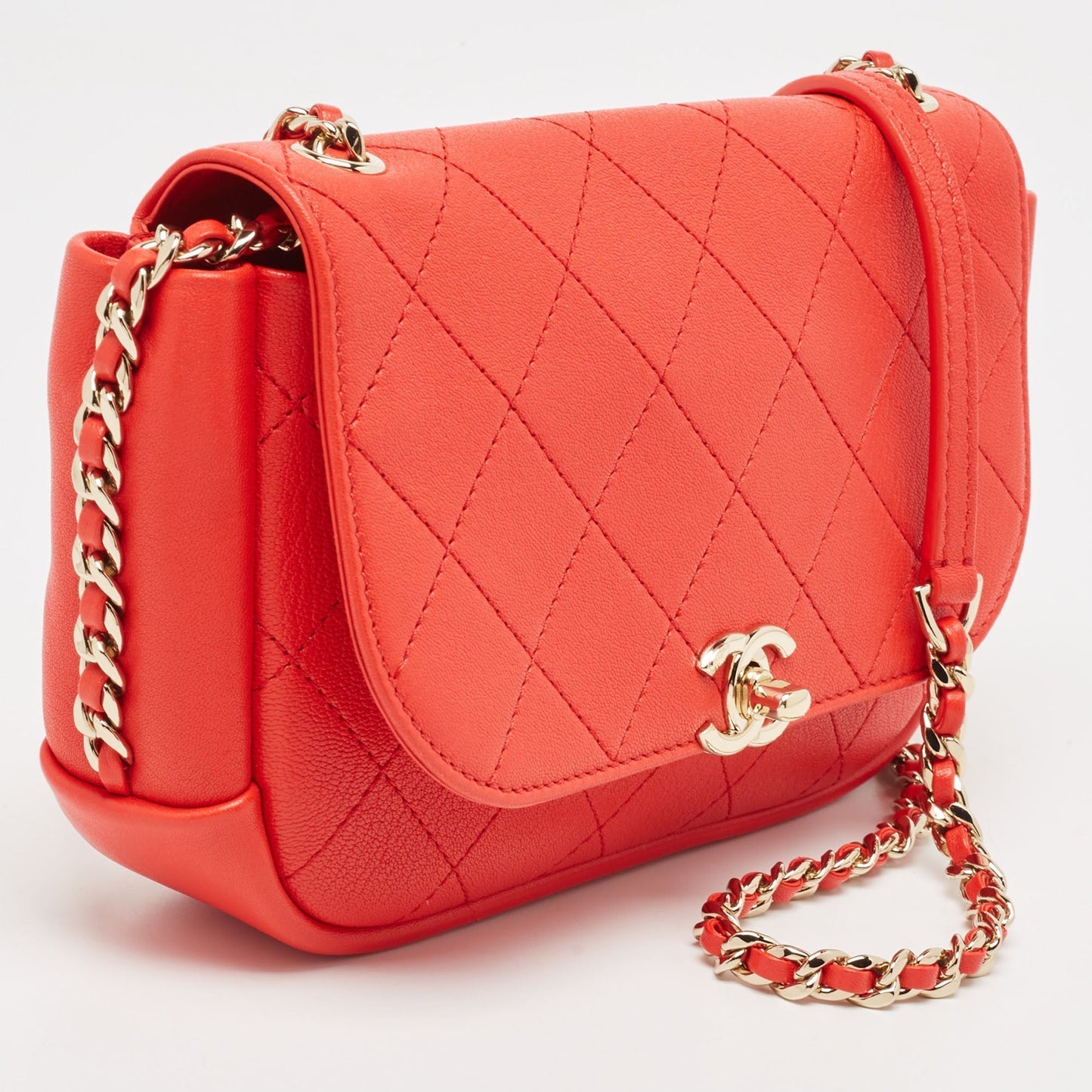 CHANEL Red Quilted Leather Small Casual Trip Flap Bag