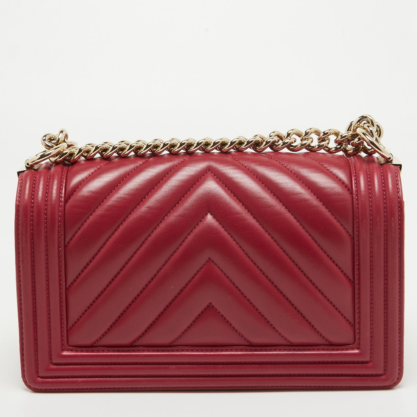 CHANEL Fuchsia Chevron Leather Medium Boy Flap Bag