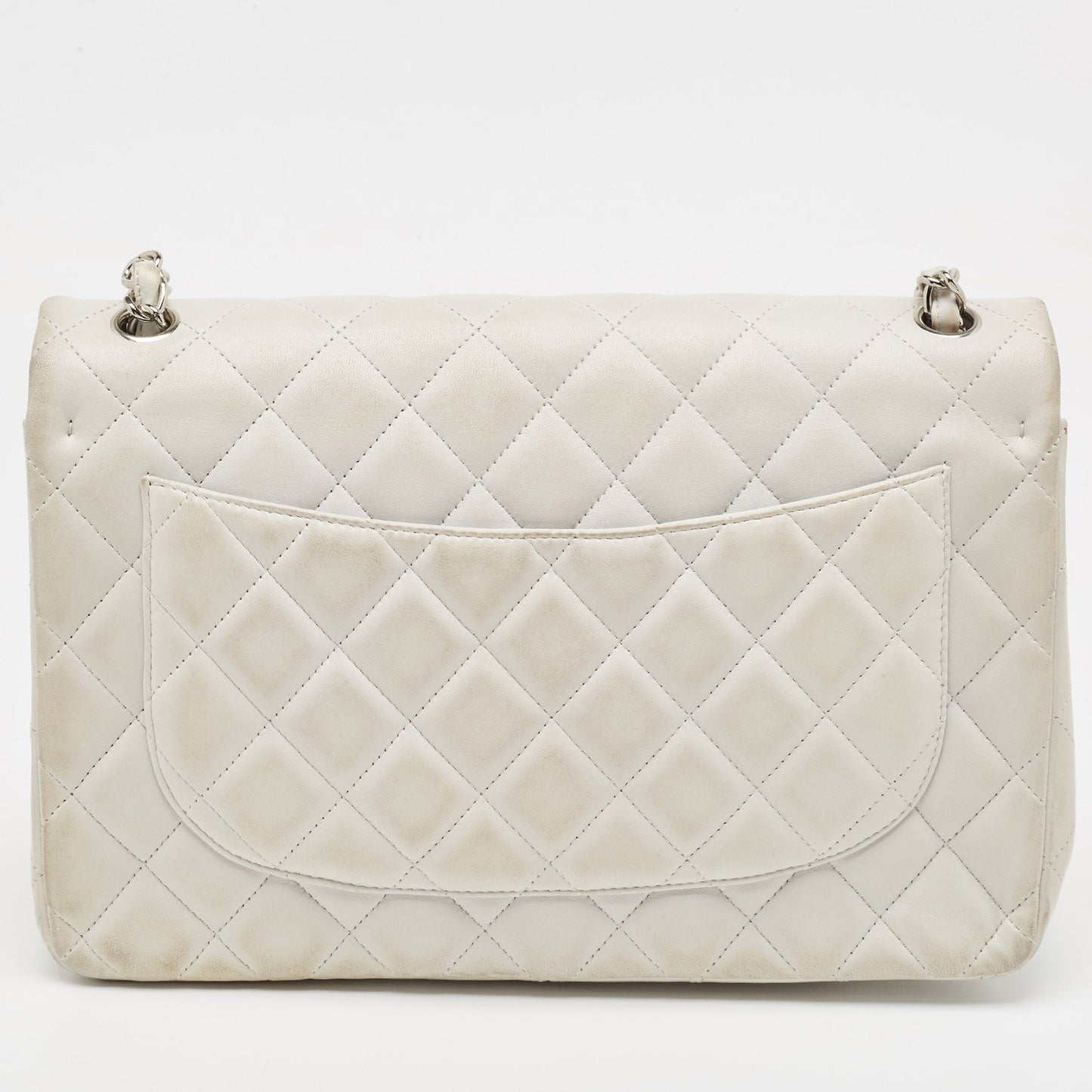 CHANEL Light Grey Quilted Leather Jumbo Classic Double Flap Bag