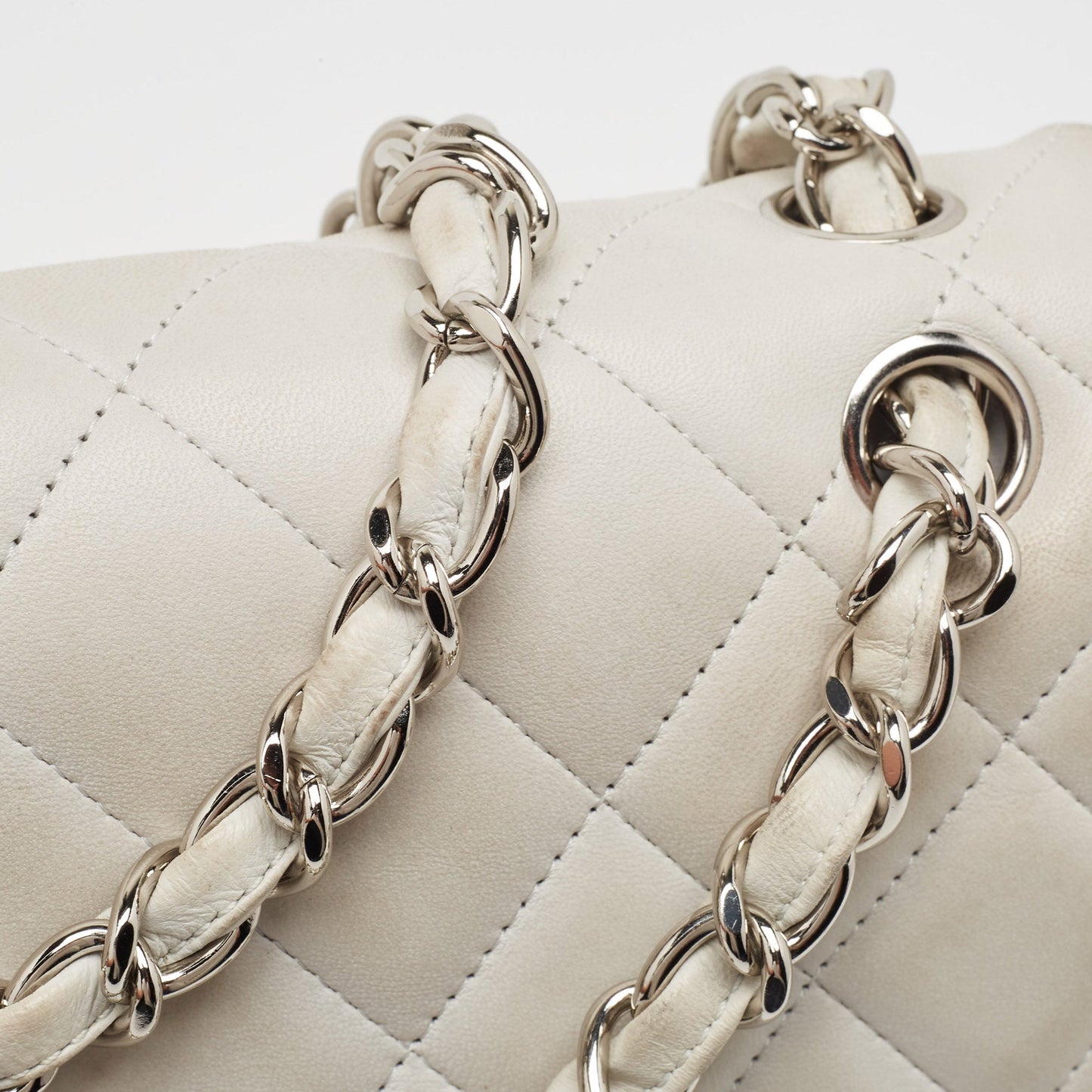 CHANEL Light Grey Quilted Leather Jumbo Classic Double Flap Bag