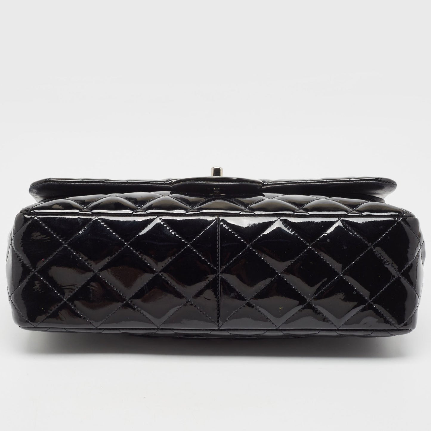 CHANEL Black Quilted Patent Leather Jumbo Classic Double Flap Bag