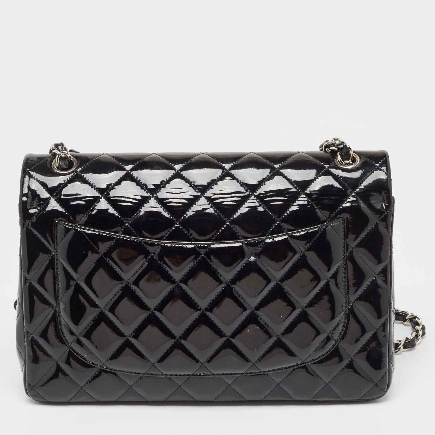 CHANEL Black Quilted Patent Leather Jumbo Classic Double Flap Bag