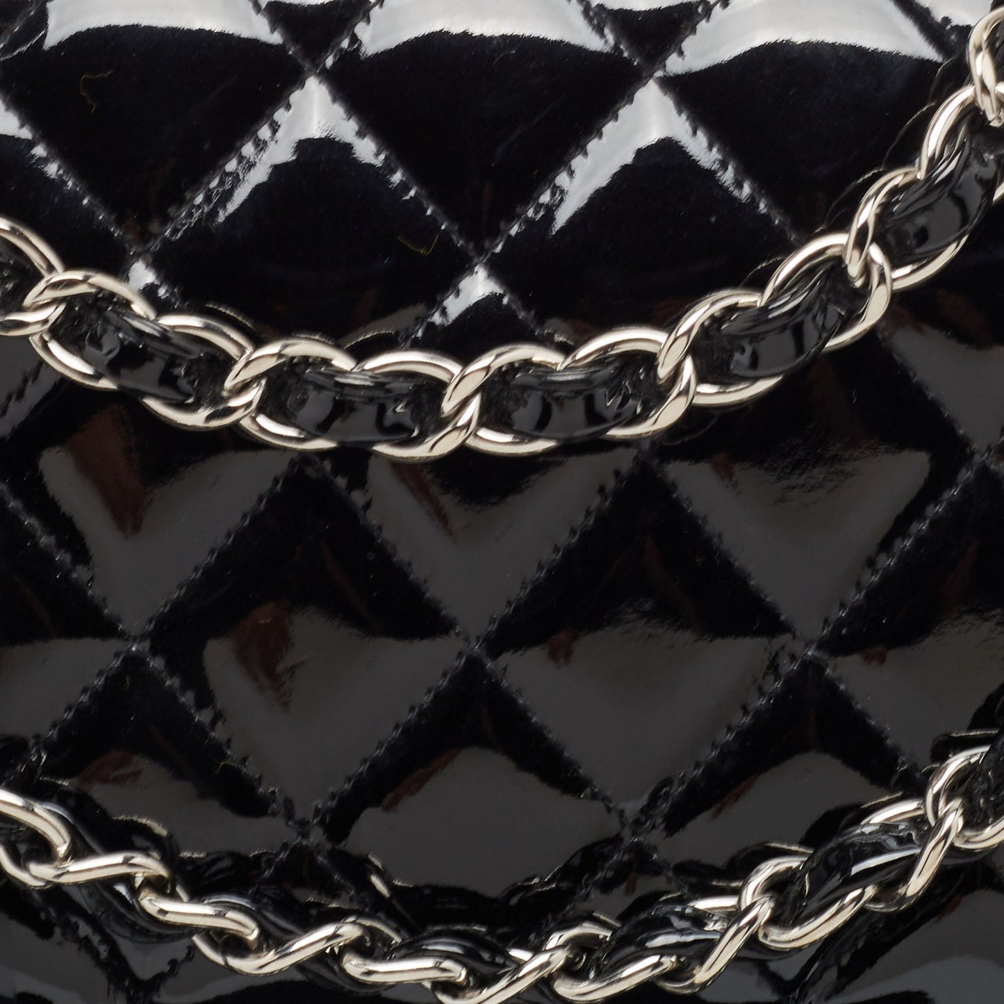 CHANEL Black Quilted Patent Leather Jumbo Classic Double Flap Bag