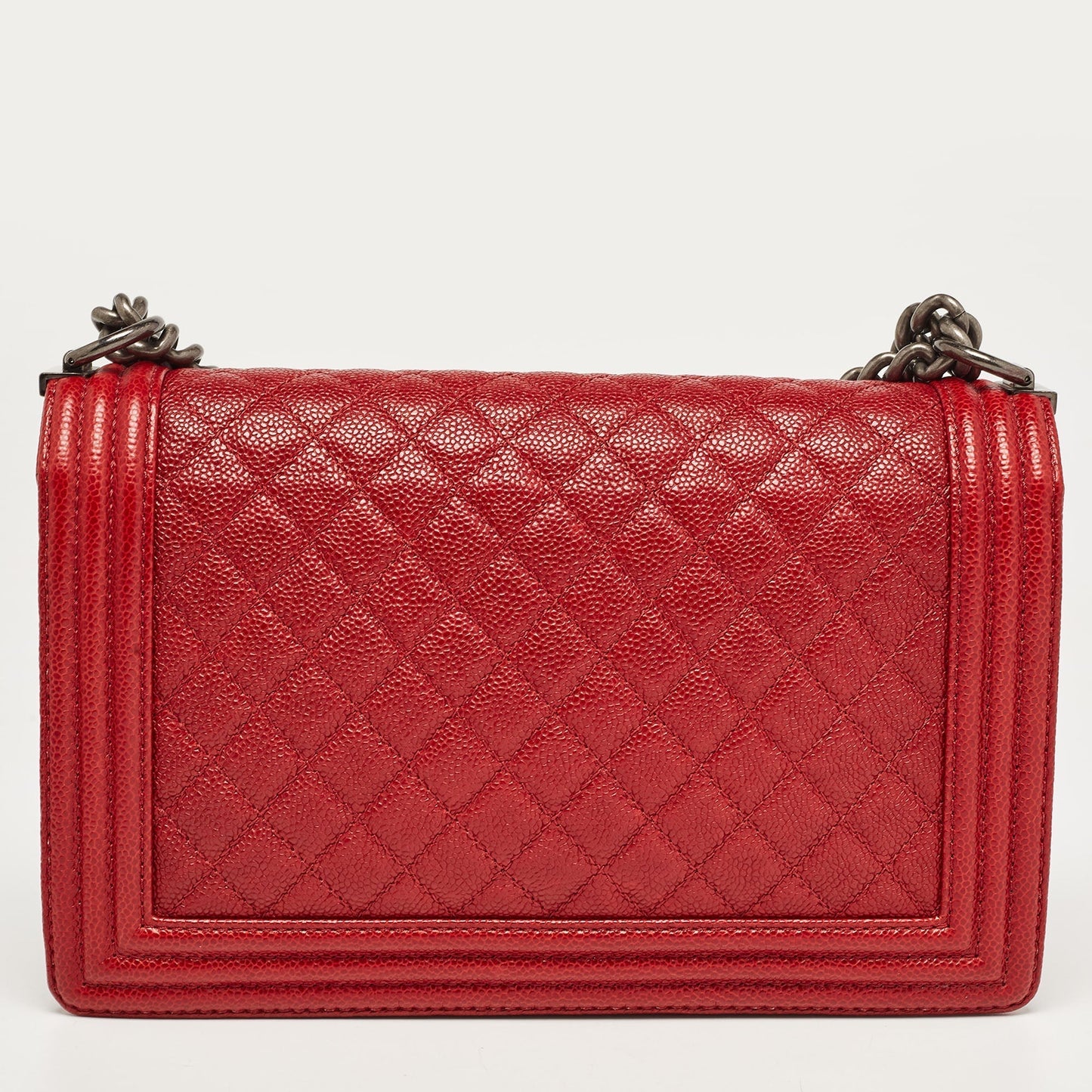 CHANEL Red Quilted Caviar Leather New Medium Boy Bag
