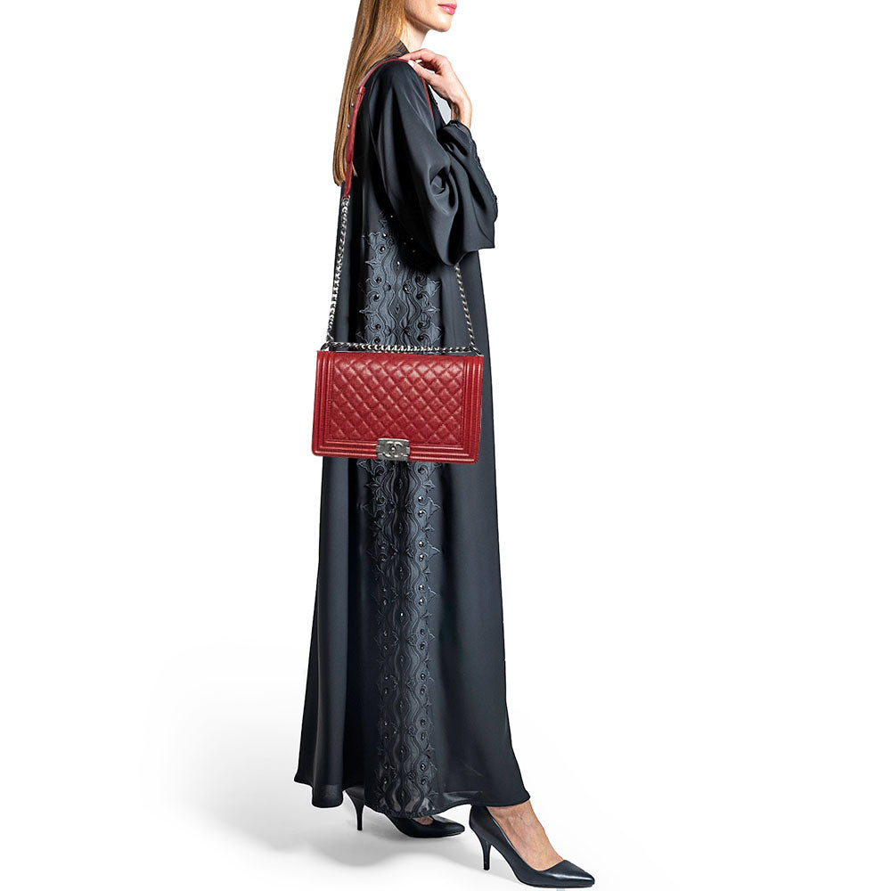 CHANEL Red Quilted Caviar Leather New Medium Boy Bag