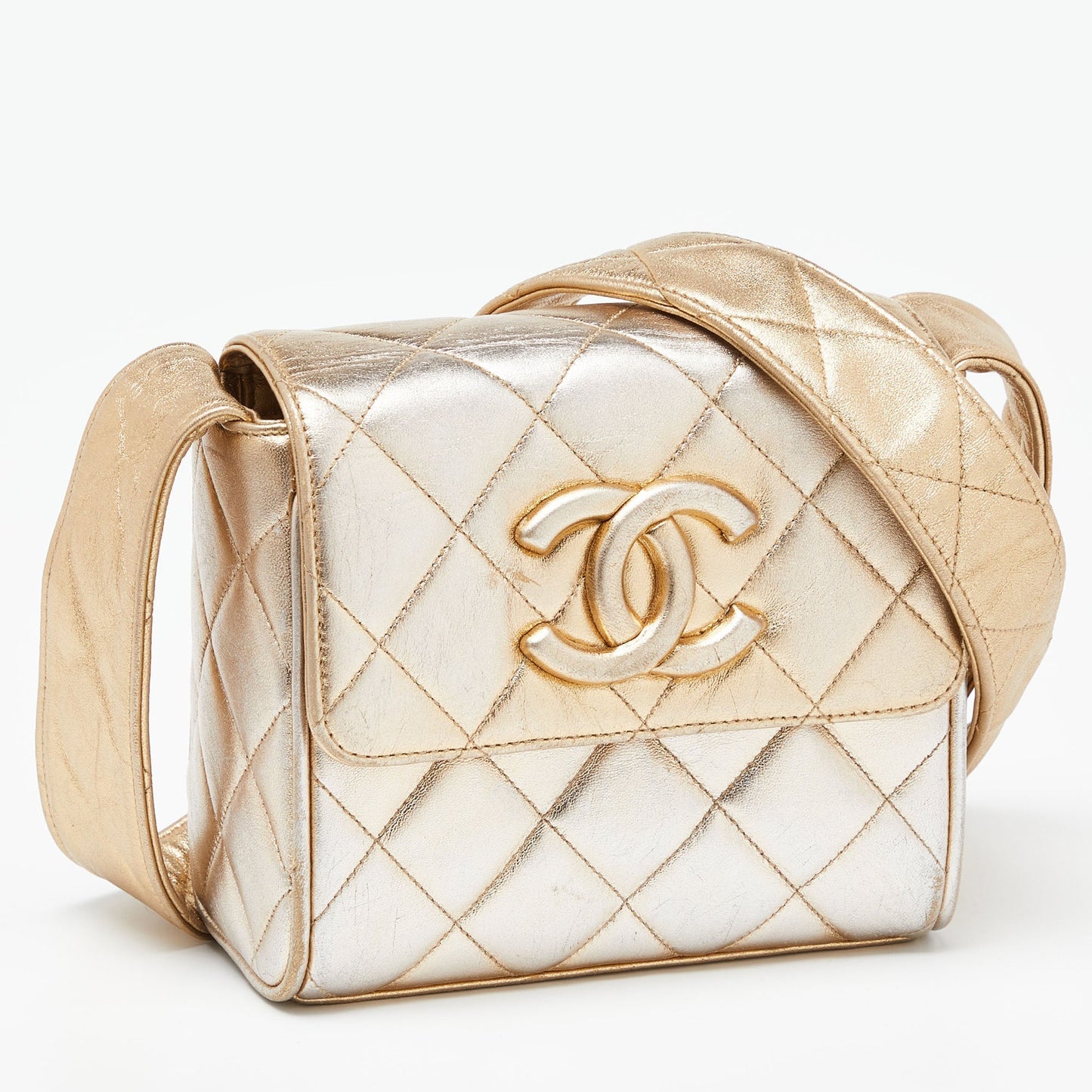 CHANEL Gold Quilted Leather CC Flap Shoulder Bag
