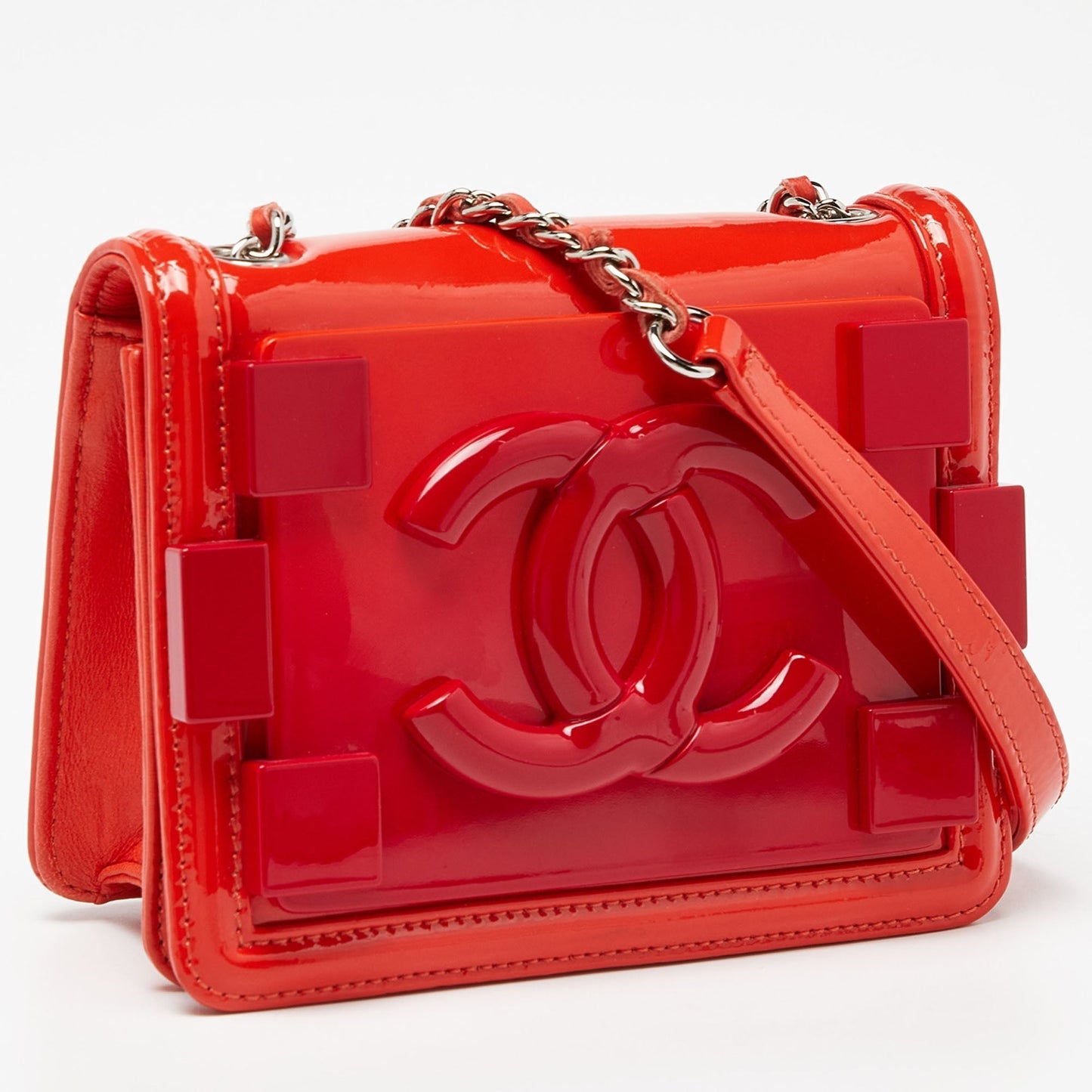 CHANEL Orange/Red Plexiglass Boy Brick Bag