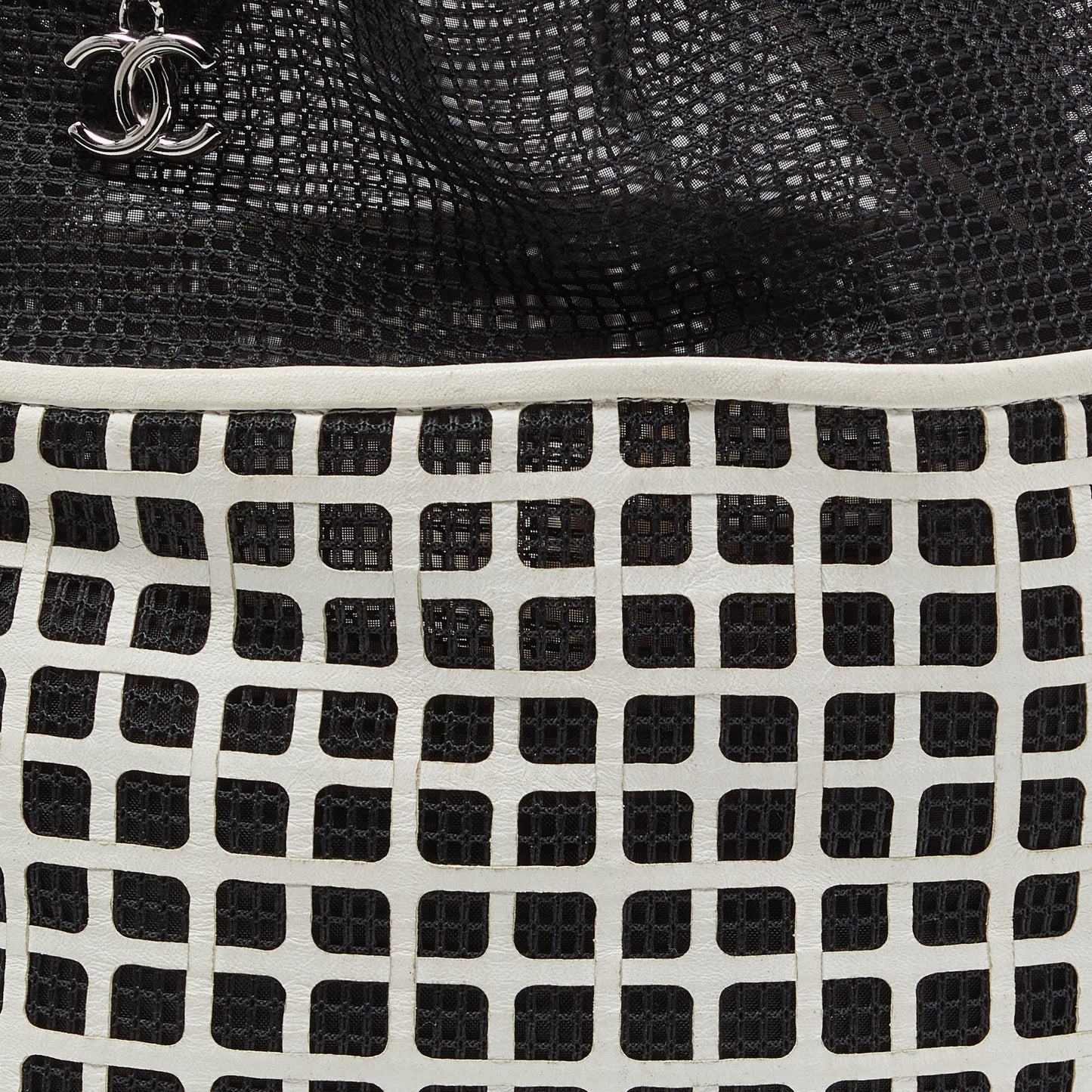CHANEL Black/White Mesh and Leather Bucket Bag