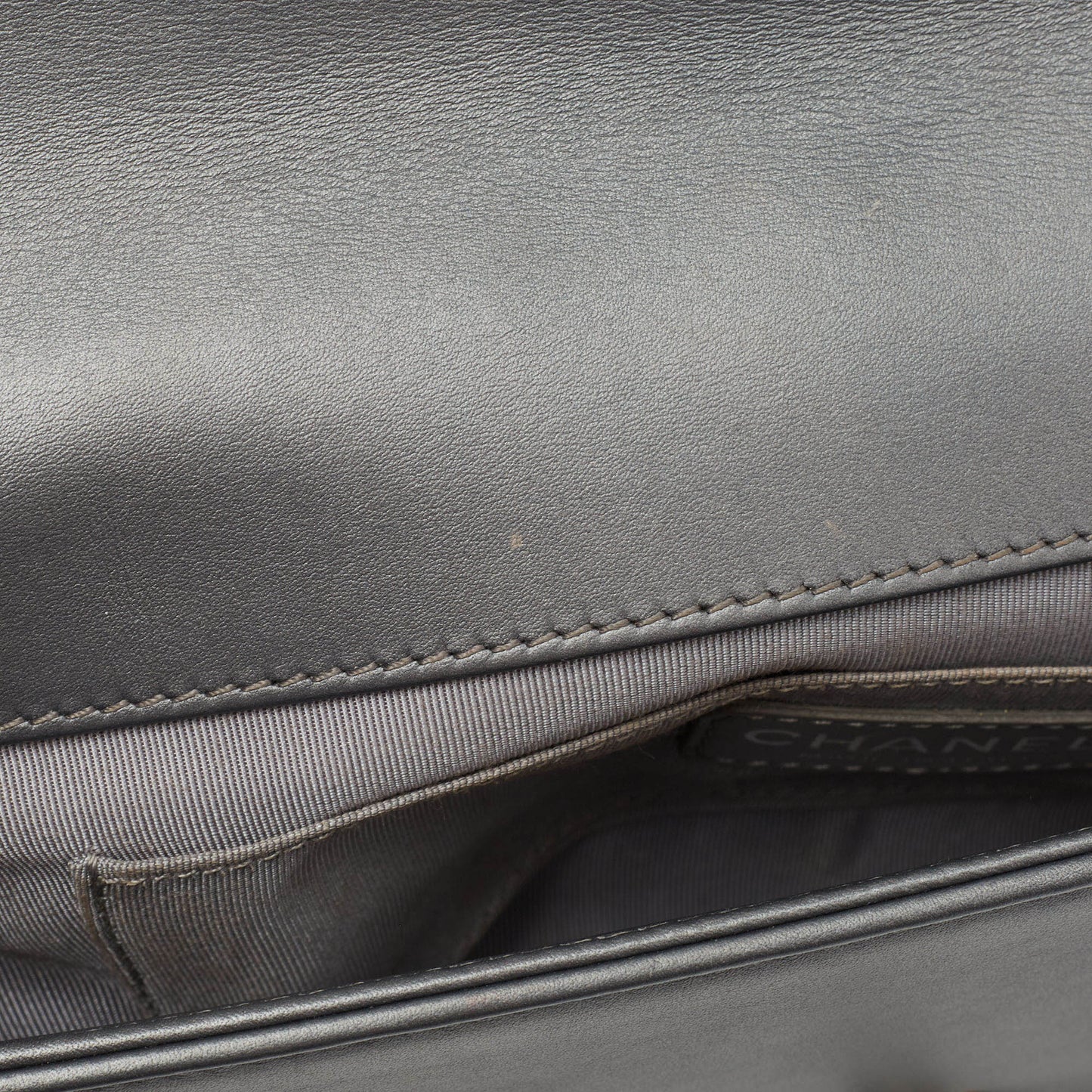 CHANEL Grey Quilted Leather East West Boy Bag