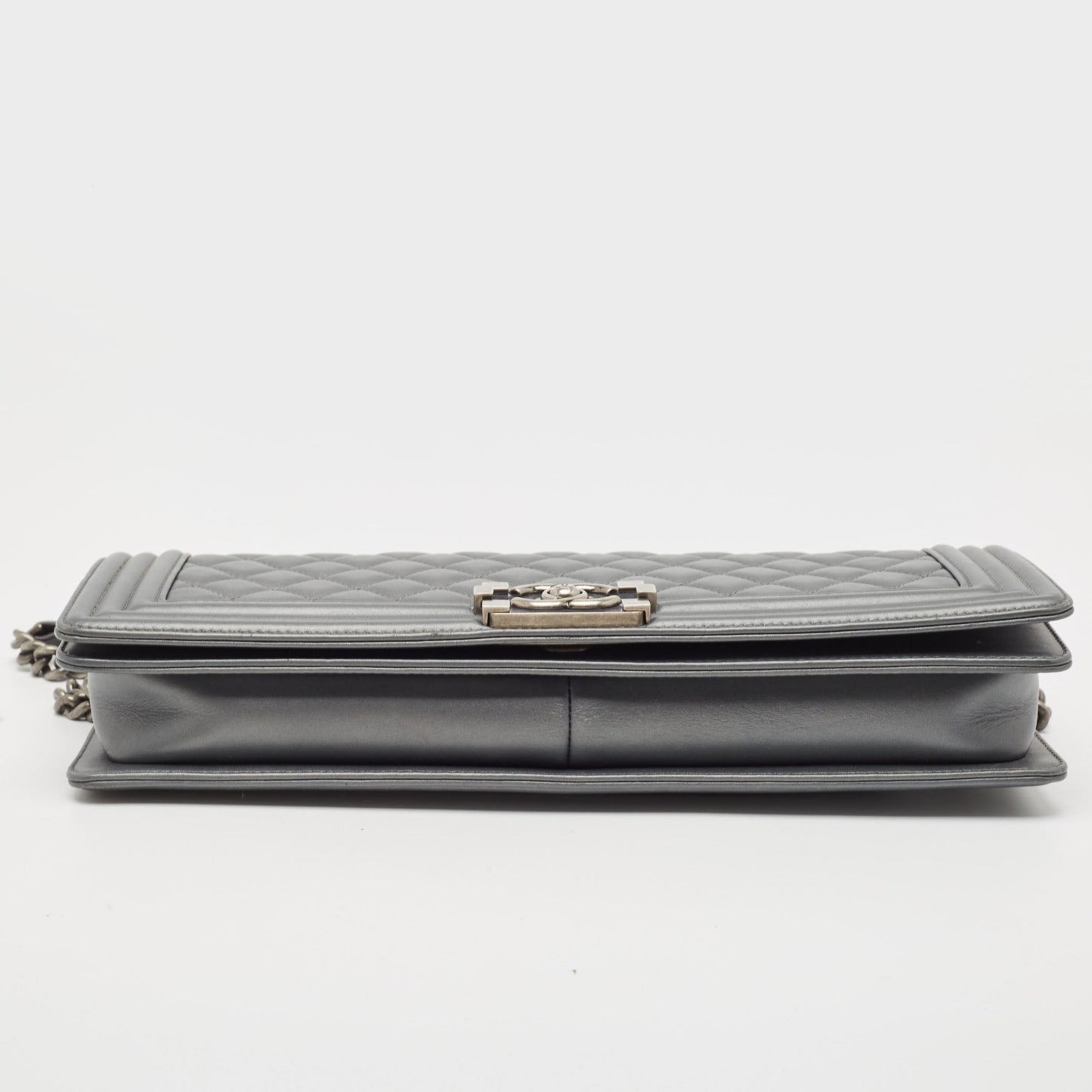 CHANEL Grey Quilted Leather East West Boy Bag
