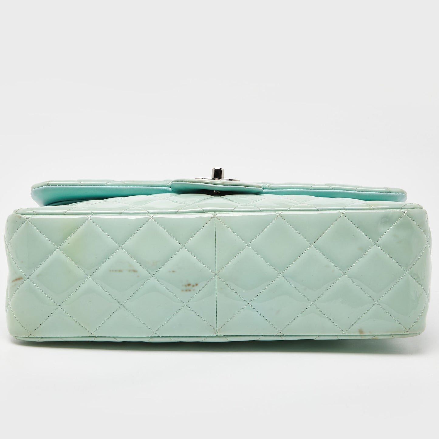 CHANEL Green Quilted Patent Leather Jumbo Classic Double Flap Bag