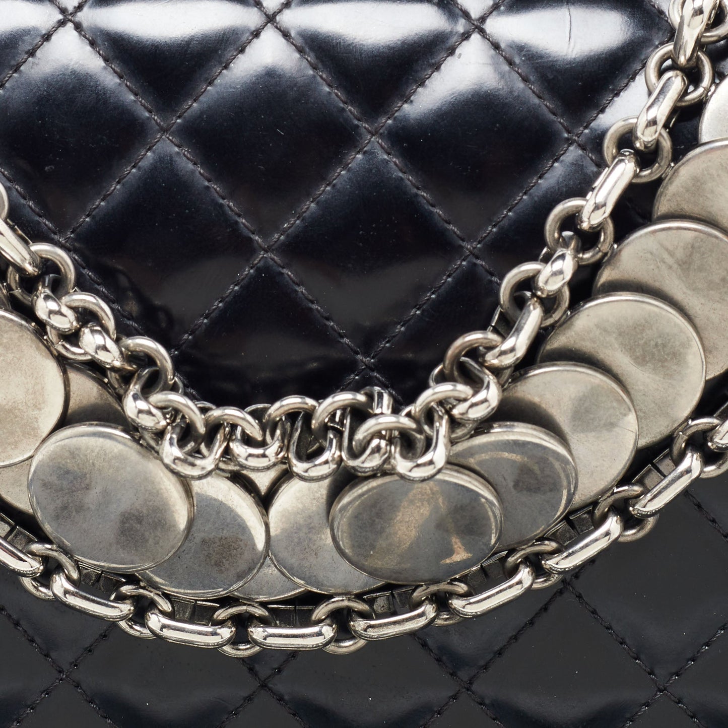 CHANEL Black Quilted Patent Leather Medium Boy Bag