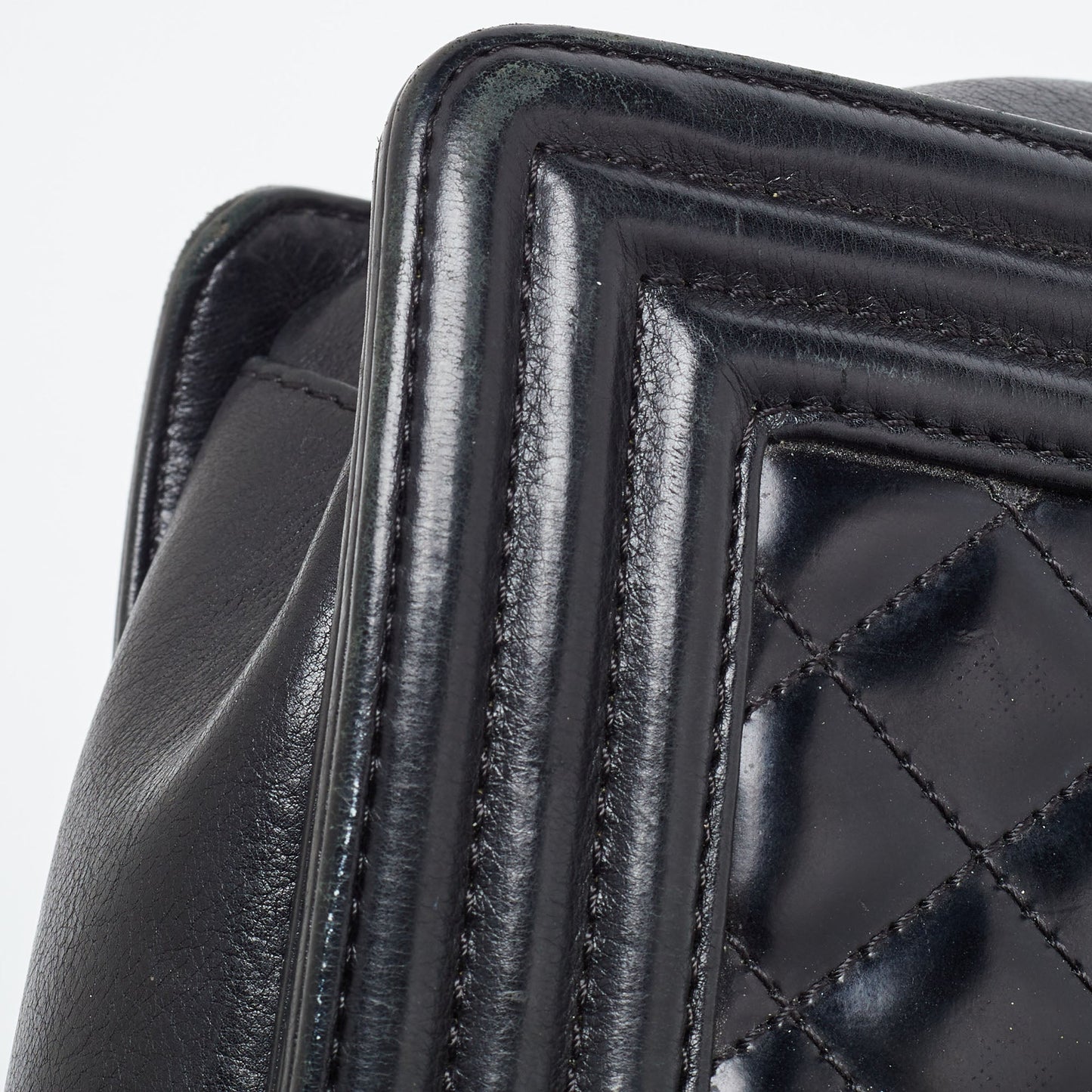 CHANEL Black Quilted Patent Leather Medium Boy Bag
