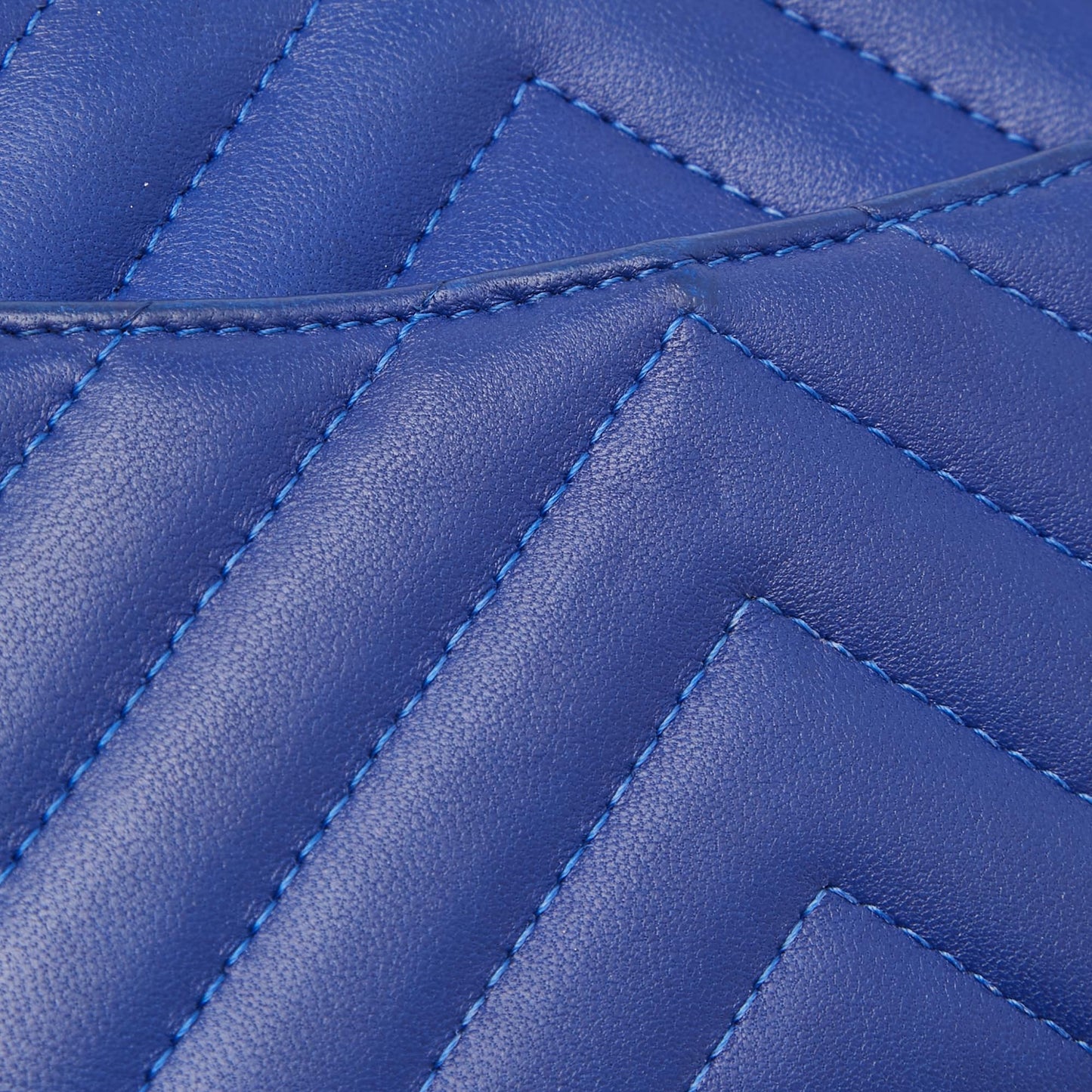CHANEL Blue Chevron Leather Classic Wallet on Chain