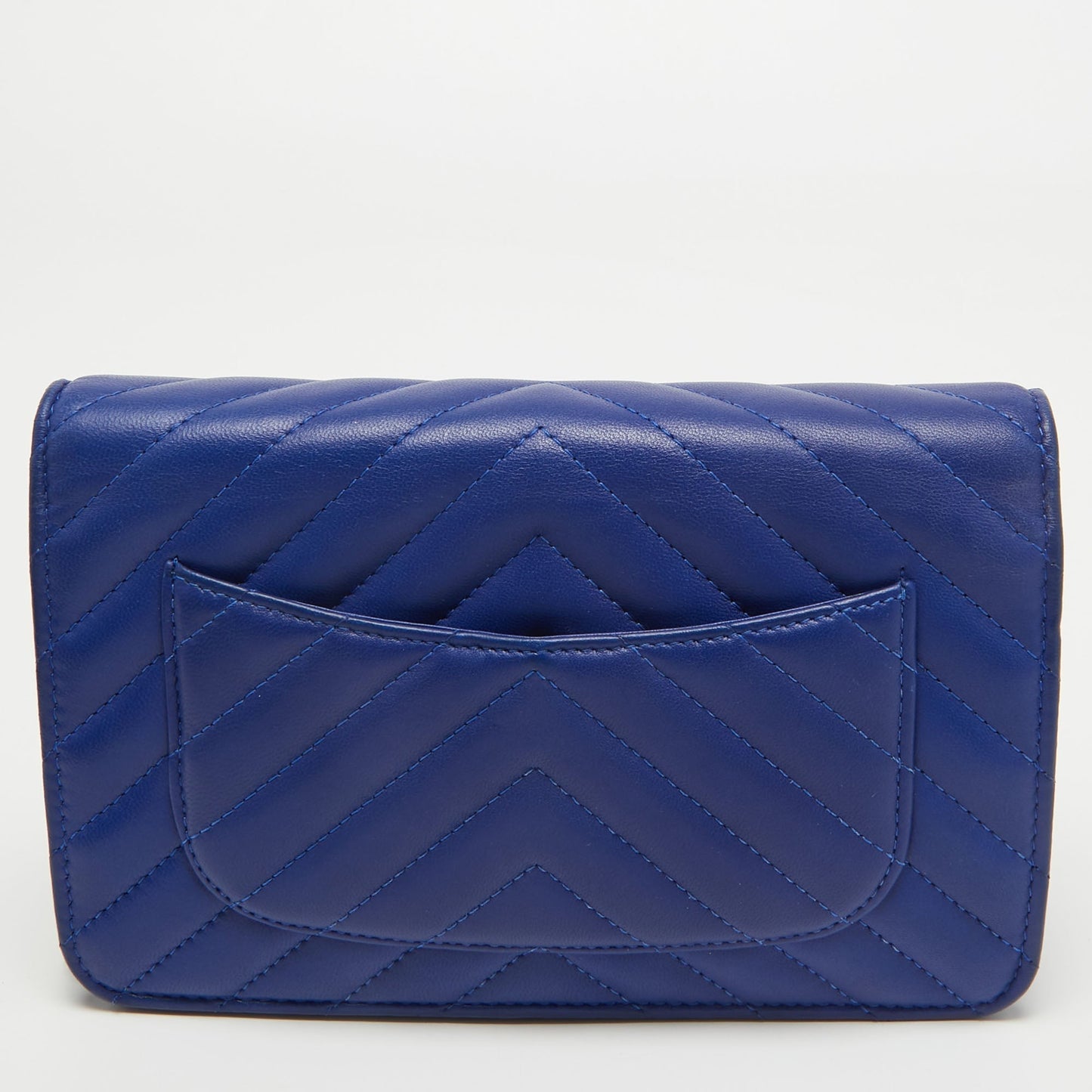 CHANEL Blue Chevron Leather Classic Wallet on Chain