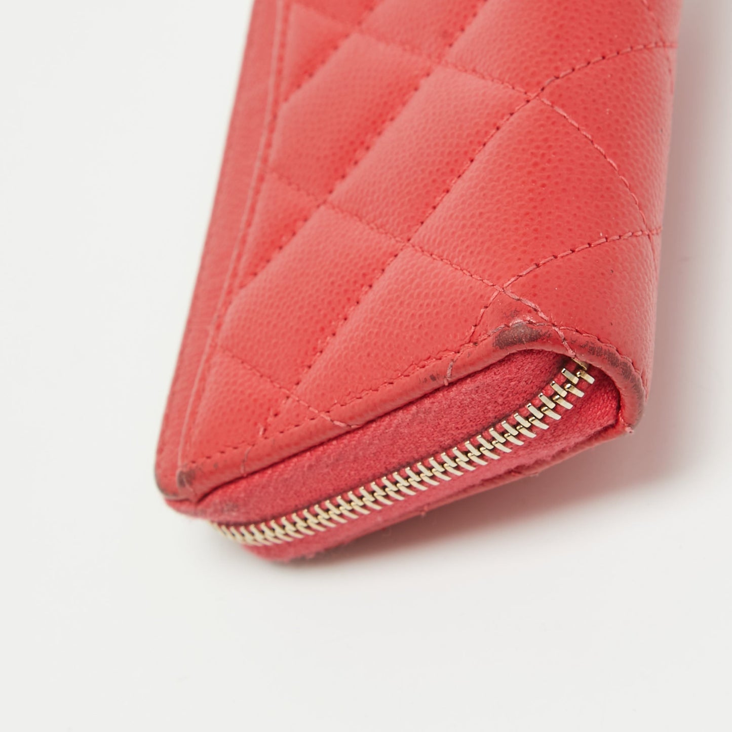 CHANEL Red Quilted Caviar Leather Zip Around Coin Purse