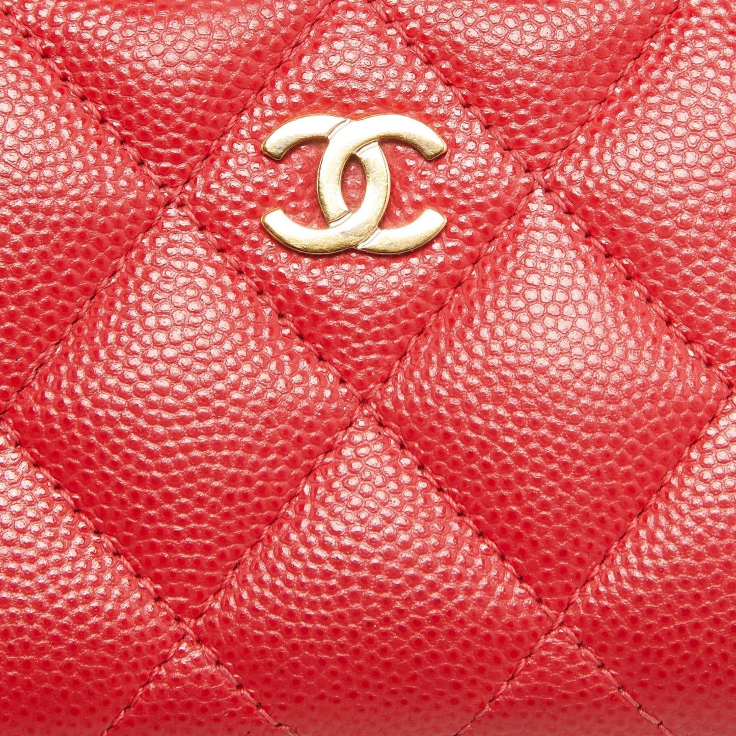 CHANEL Red Quilted Caviar Leather Zip Around Coin Purse