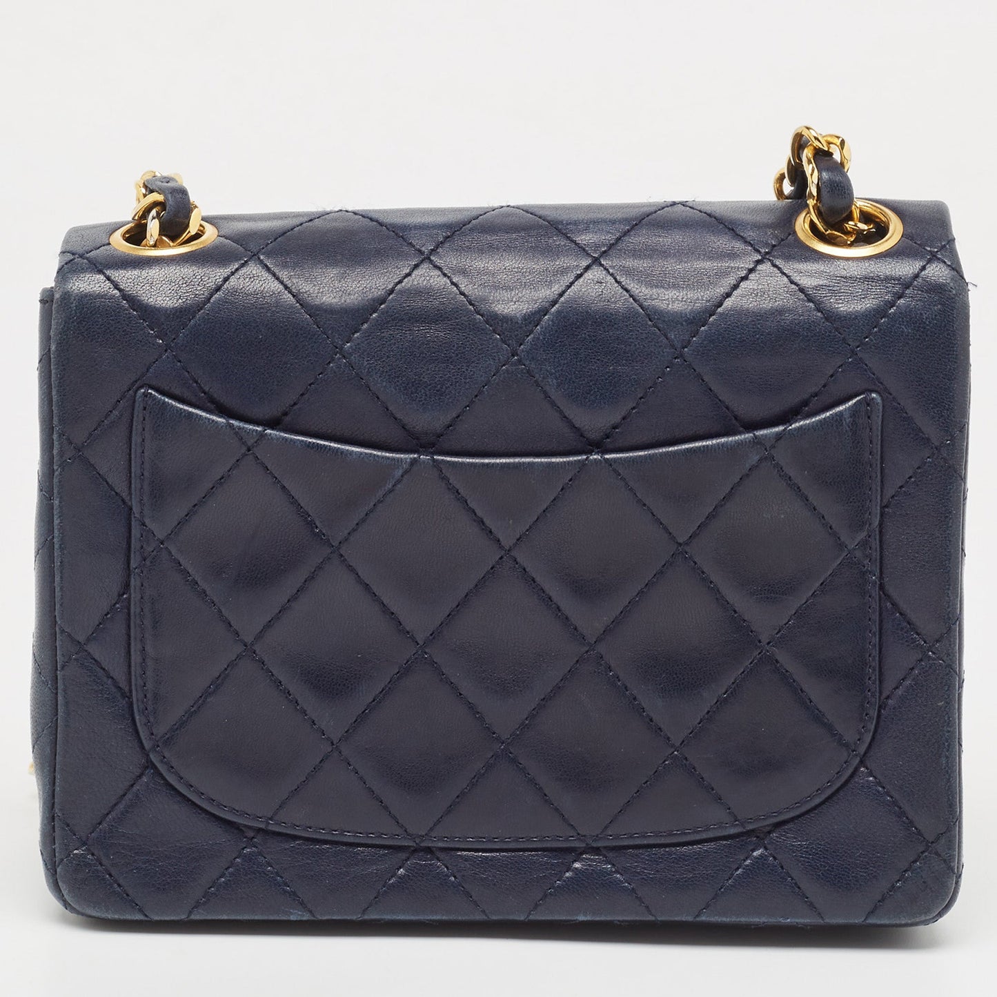 CHANEL Navy Blue Quilted Leather Mini Vintage Square Flap Bag