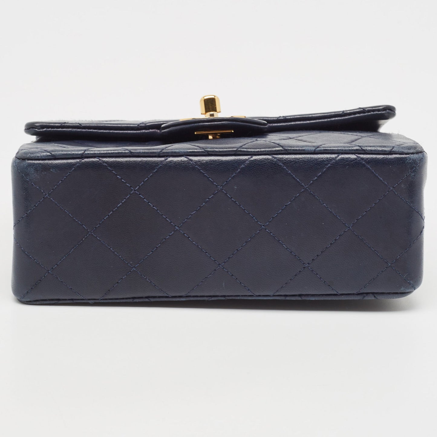 CHANEL Navy Blue Quilted Leather Mini Vintage Square Flap Bag