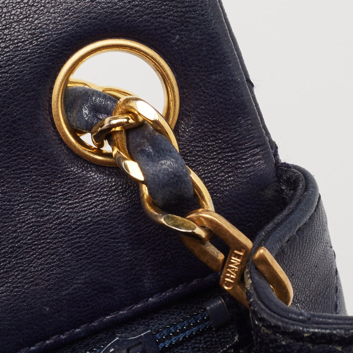 CHANEL Navy Blue Quilted Leather Mini Vintage Square Flap Bag