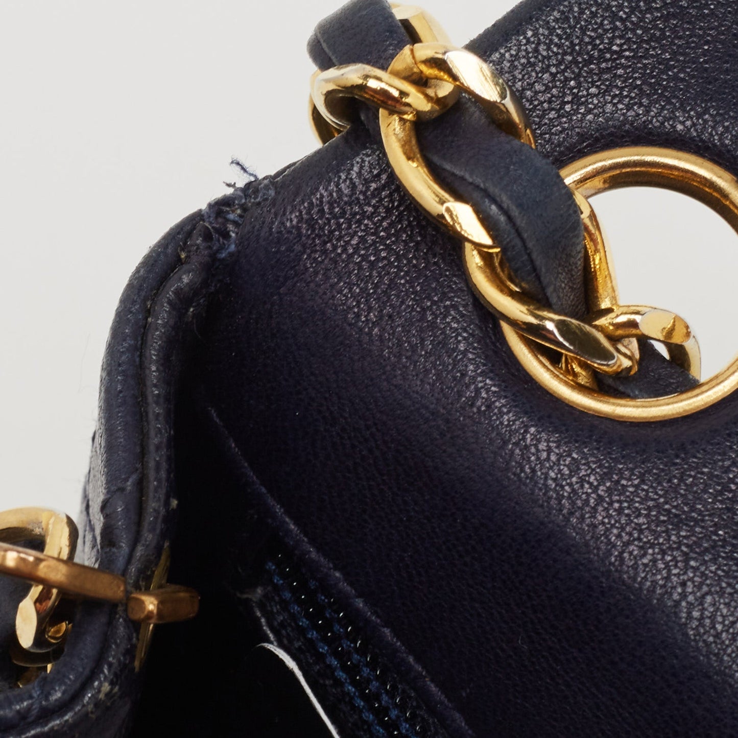 CHANEL Navy Blue Quilted Leather Mini Vintage Square Flap Bag