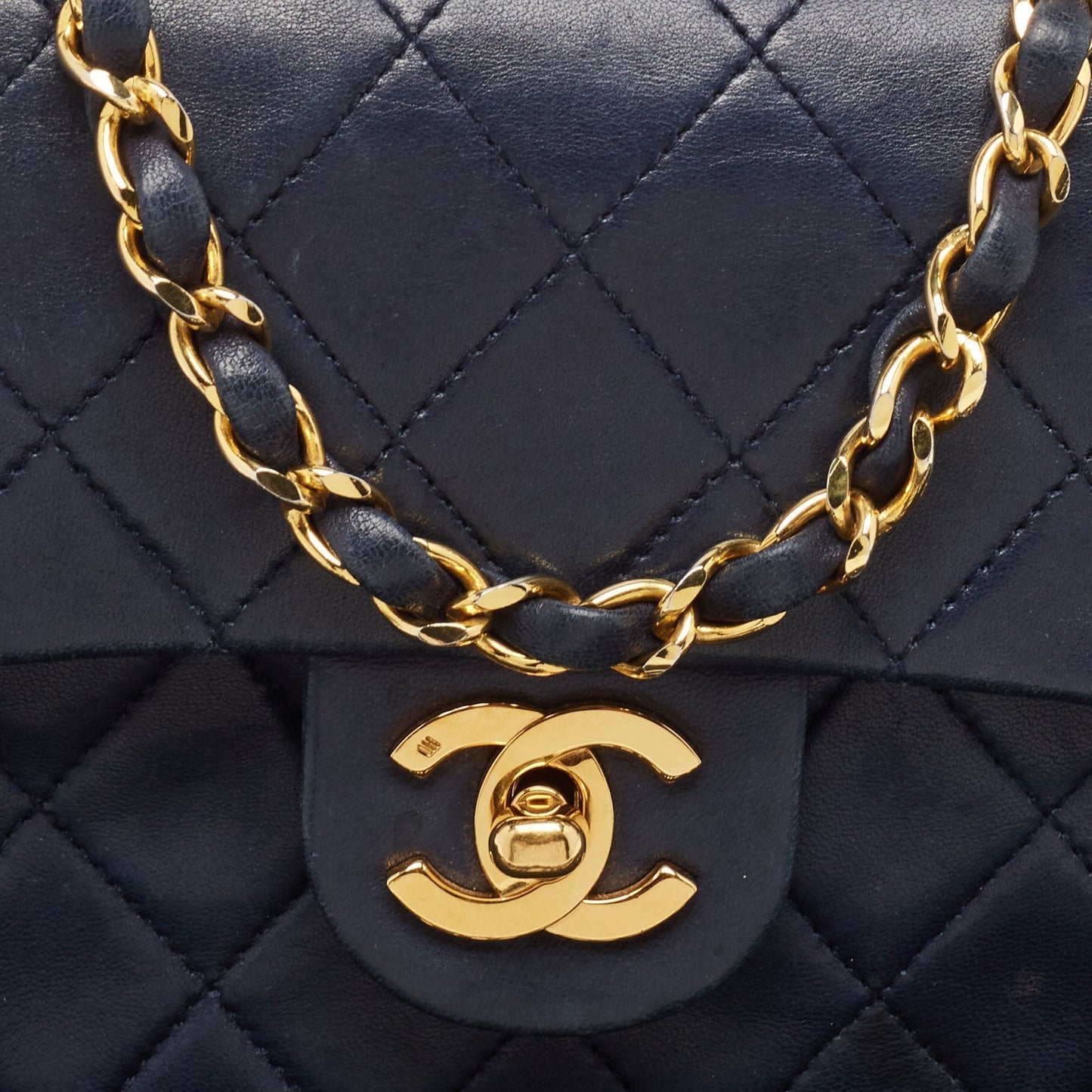 CHANEL Navy Blue Quilted Leather Mini Vintage Square Flap Bag