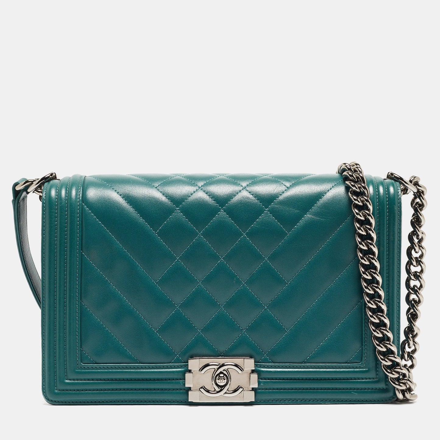 CHANEL Green Quilted Leather New Medium Boy Bag