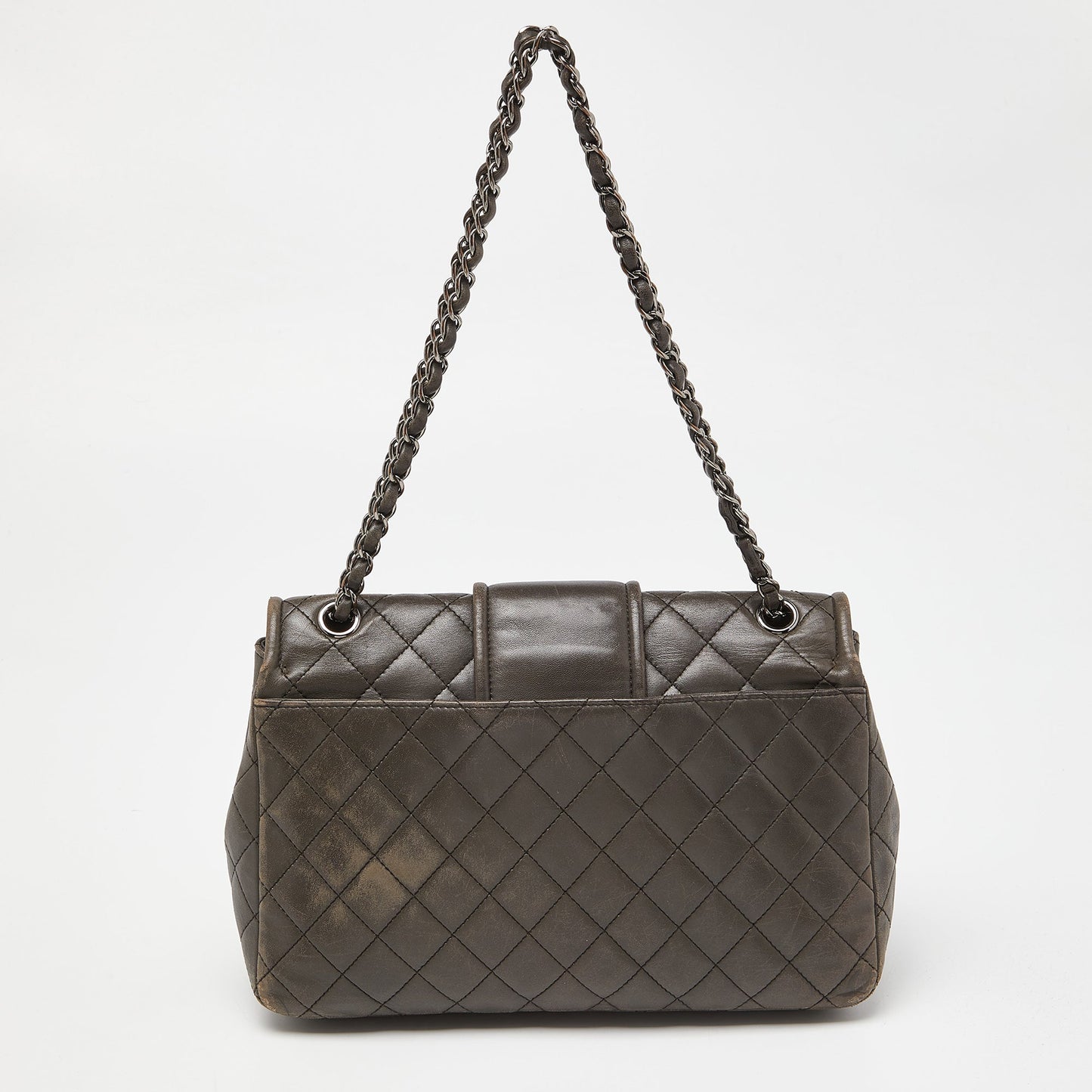CHANEL Grey Quilted Leather Elementary Chic Flap Bag