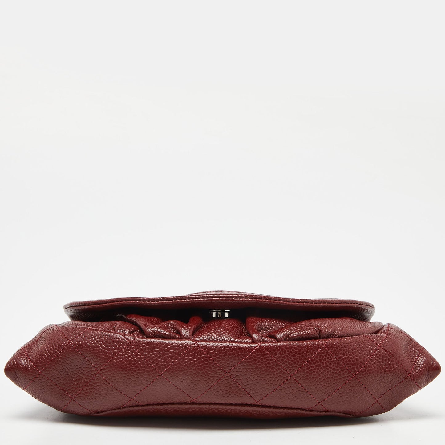 CHANEL Red Quilted Caviar Leather Half Moon Wallet On Chain