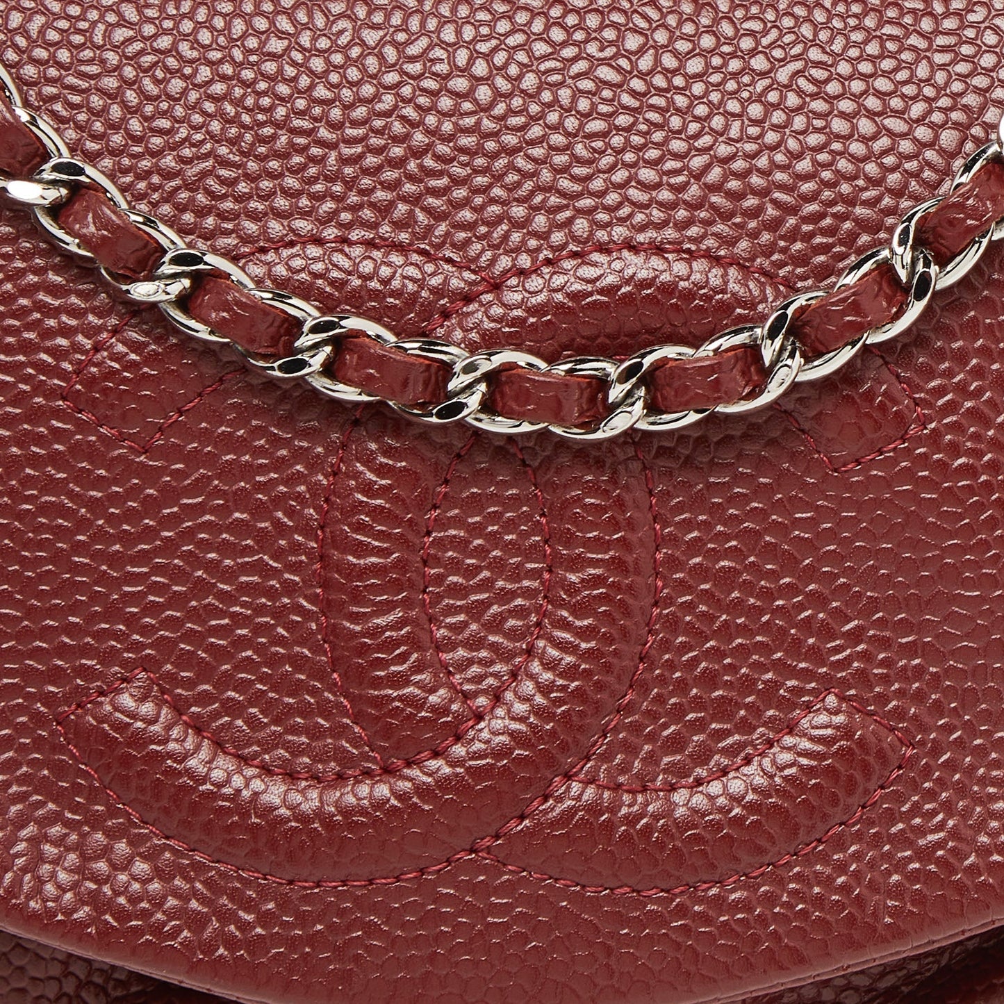 CHANEL Red Quilted Caviar Leather Half Moon Wallet On Chain