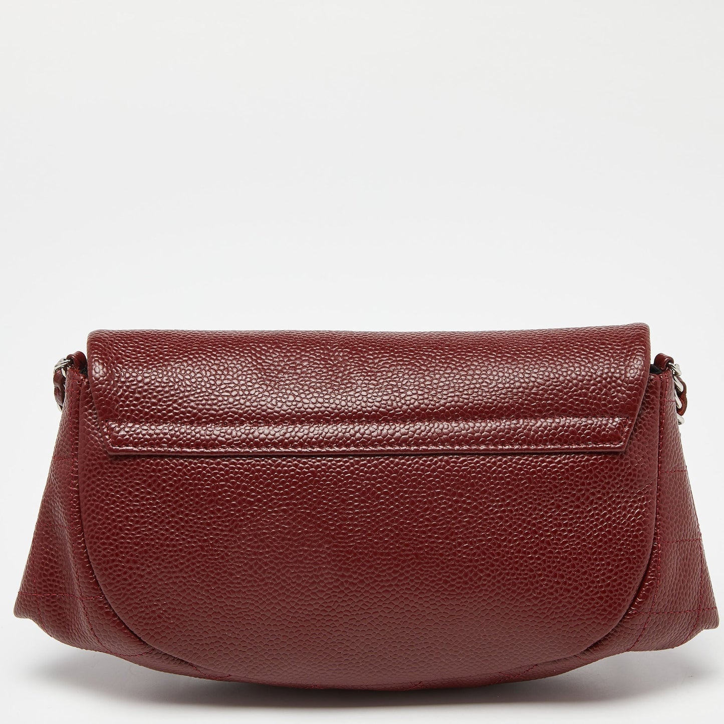 CHANEL Red Quilted Caviar Leather Half Moon Wallet On Chain