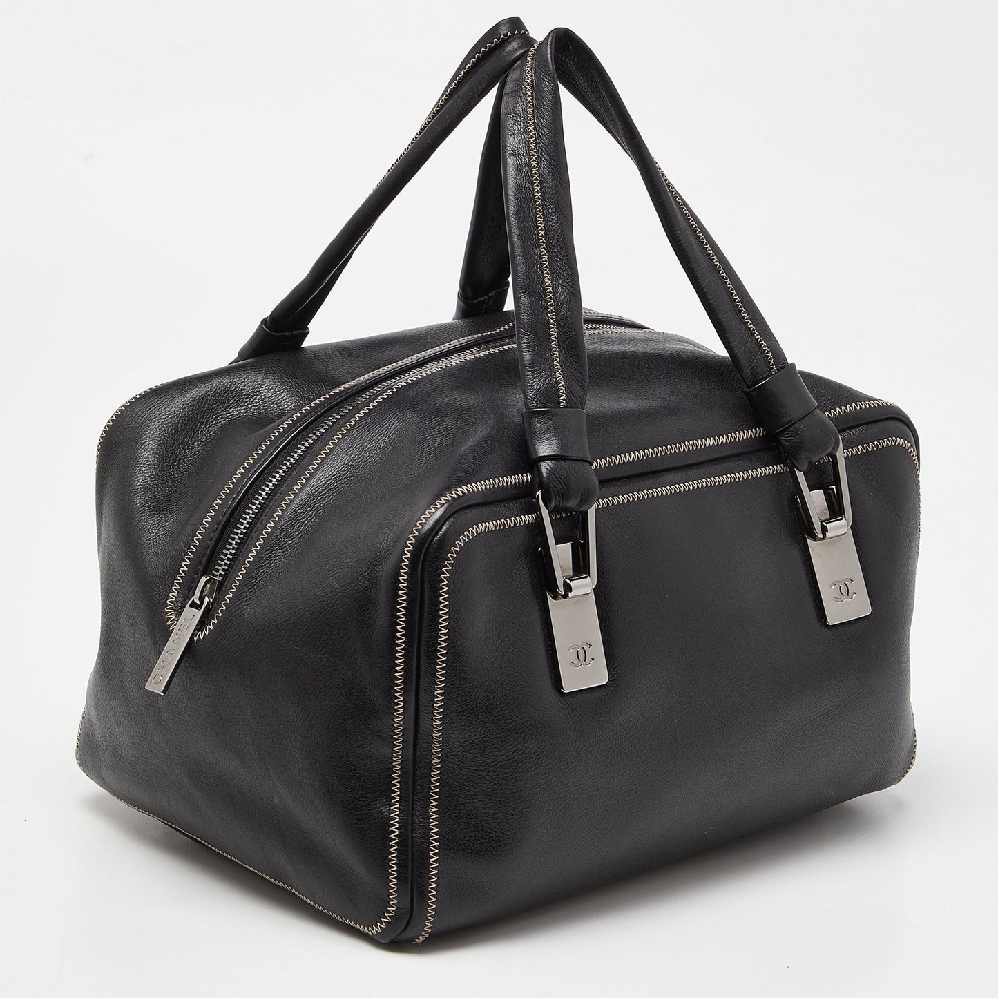 CHANEL Black Leather CC Bowler Bag