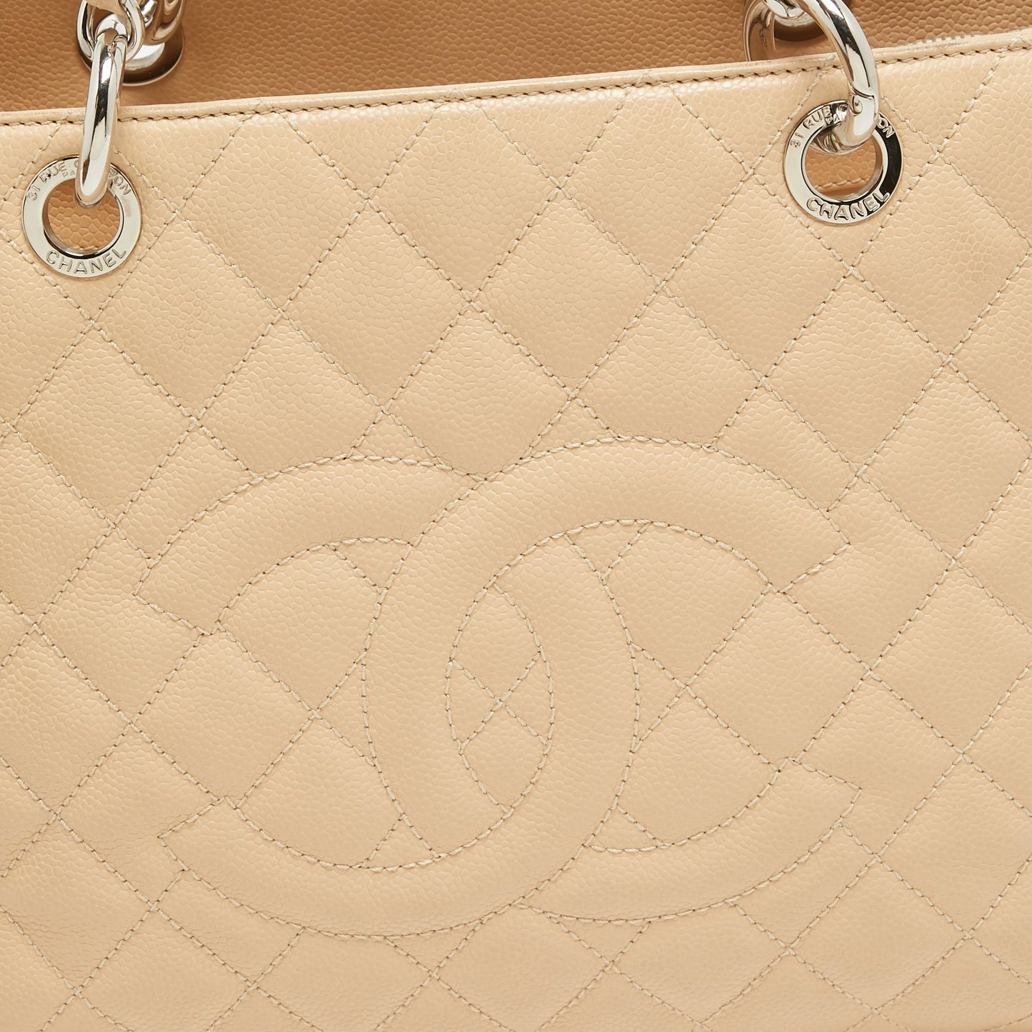 CHANEL Beige Quilted Caviar Leather GST Shopper Tote