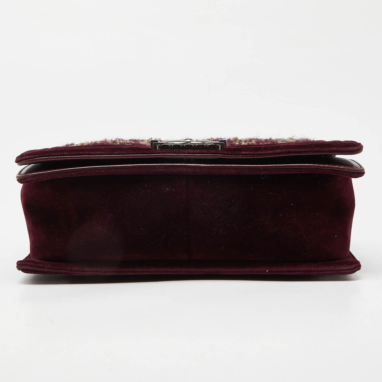 CHANEL Burgundy Quilted Tweed,Leather and Velvet Medium Boy Flap Bag