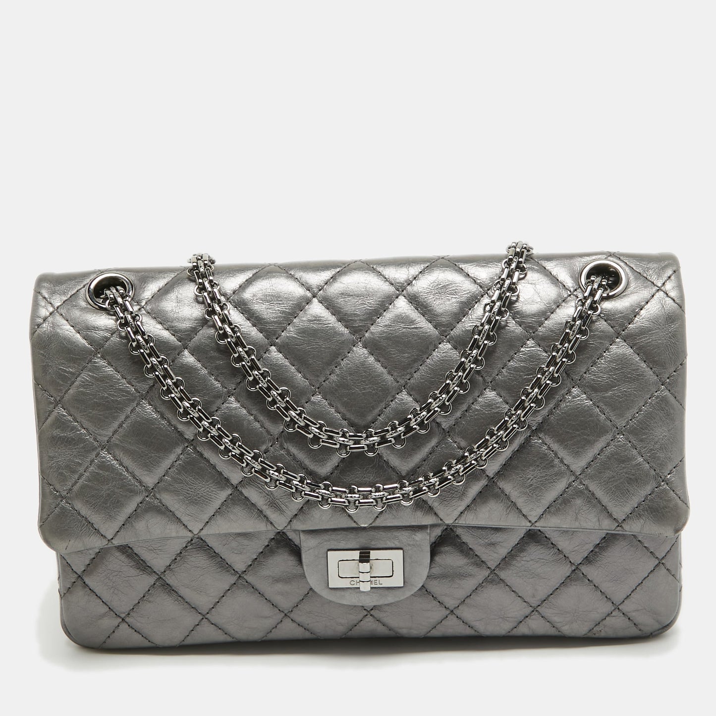 CHANEL Metallic Grey Quilted Leather 226 Reissue 2.55 Flap Bag