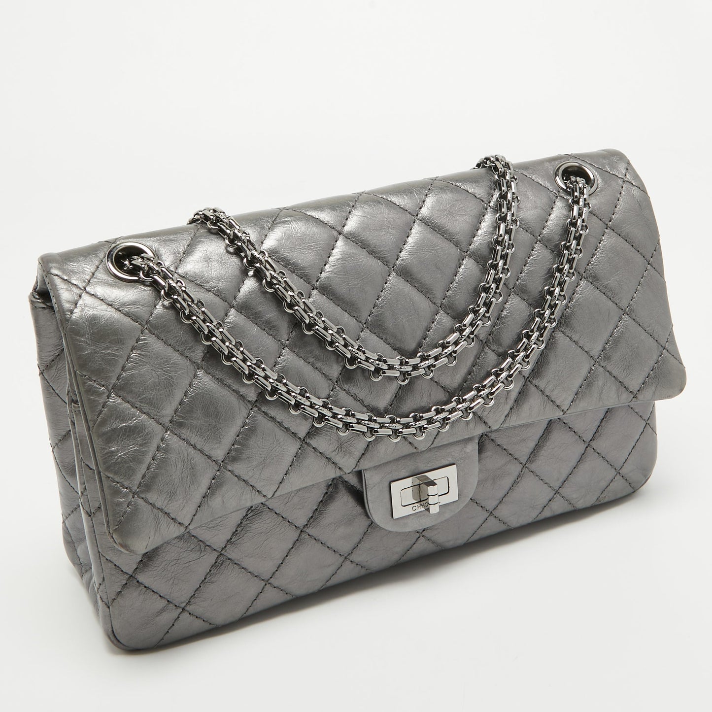 CHANEL Metallic Grey Quilted Leather 226 Reissue 2.55 Flap Bag